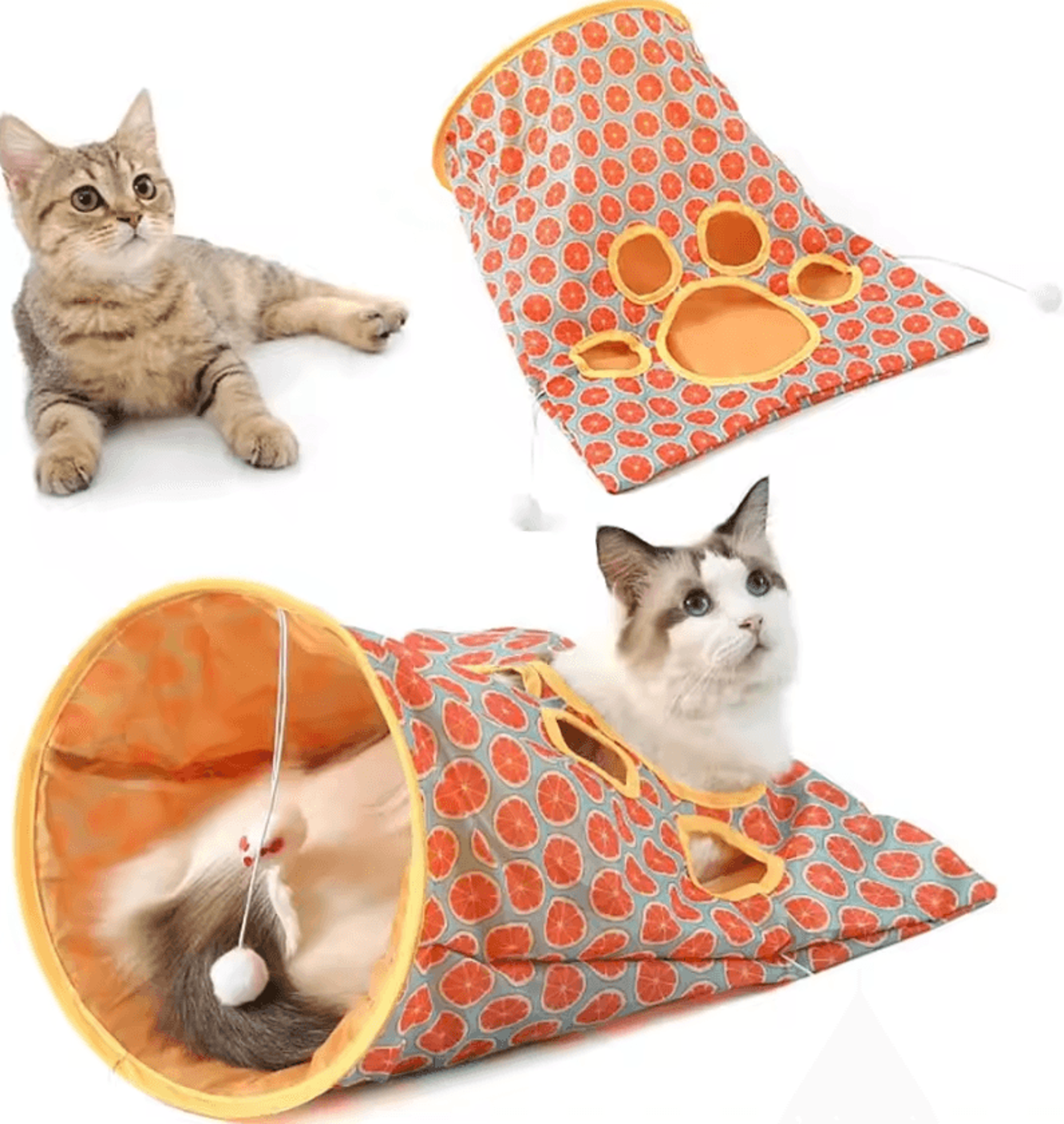 crinkleroll foldable interactive cat tunnel toy with noisy paper & rolling fun
