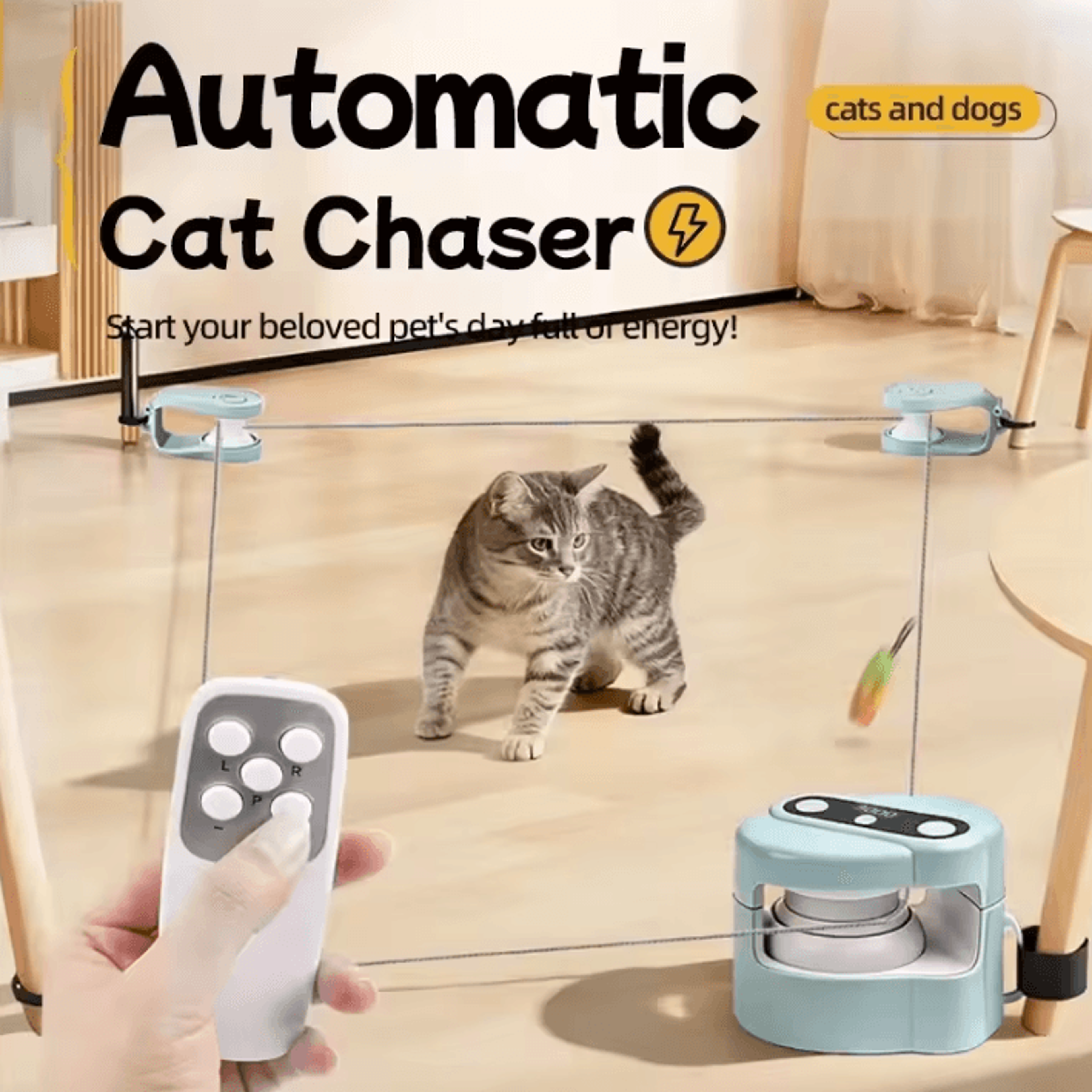 smartbird automatic cat chaser toy – remote control interactive hunting teaser for indoor cats