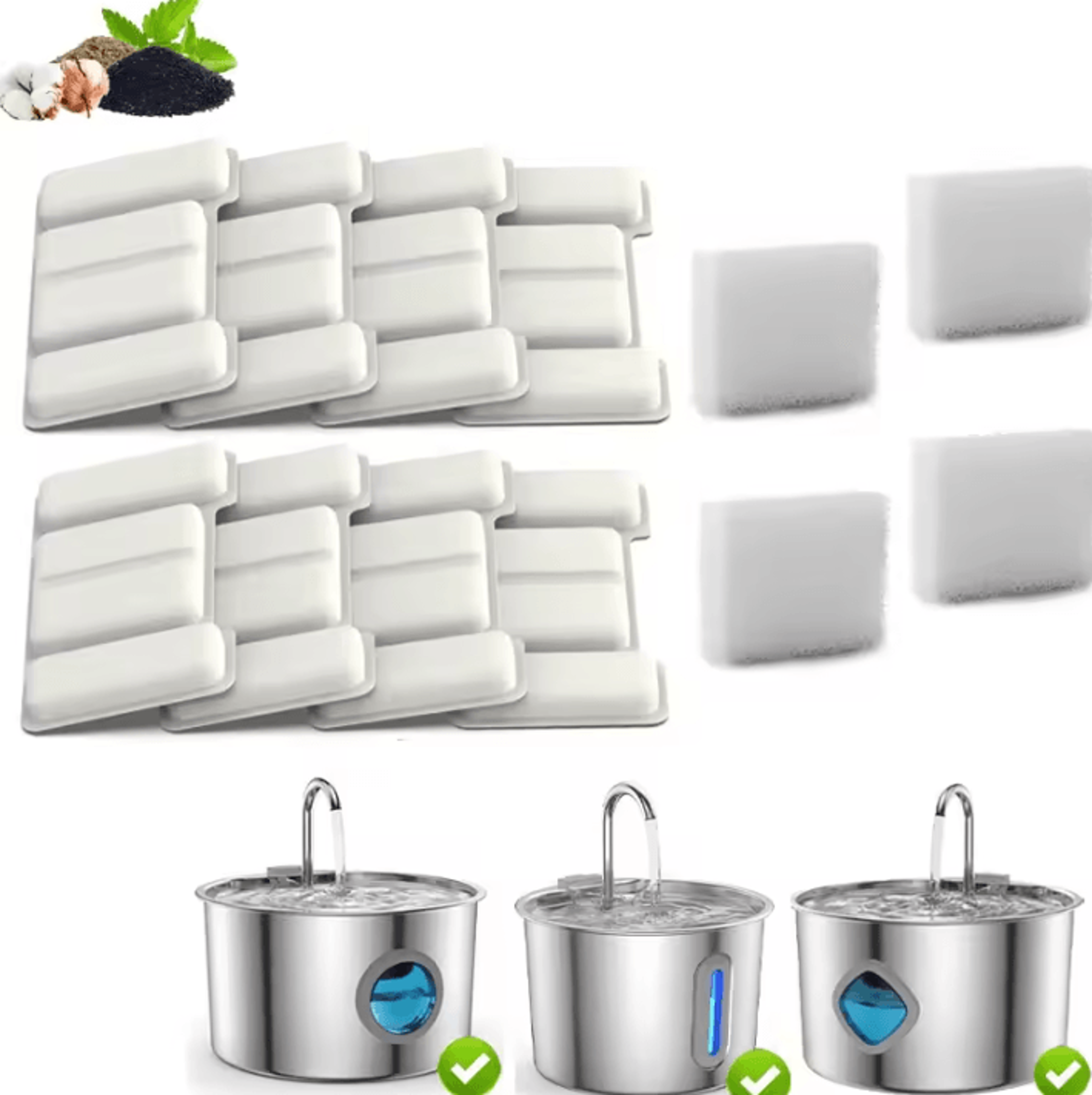 pureflow fountain filter replacement set – 8 water filters & 4 pump sponges for ty09/ty10 pet fountains