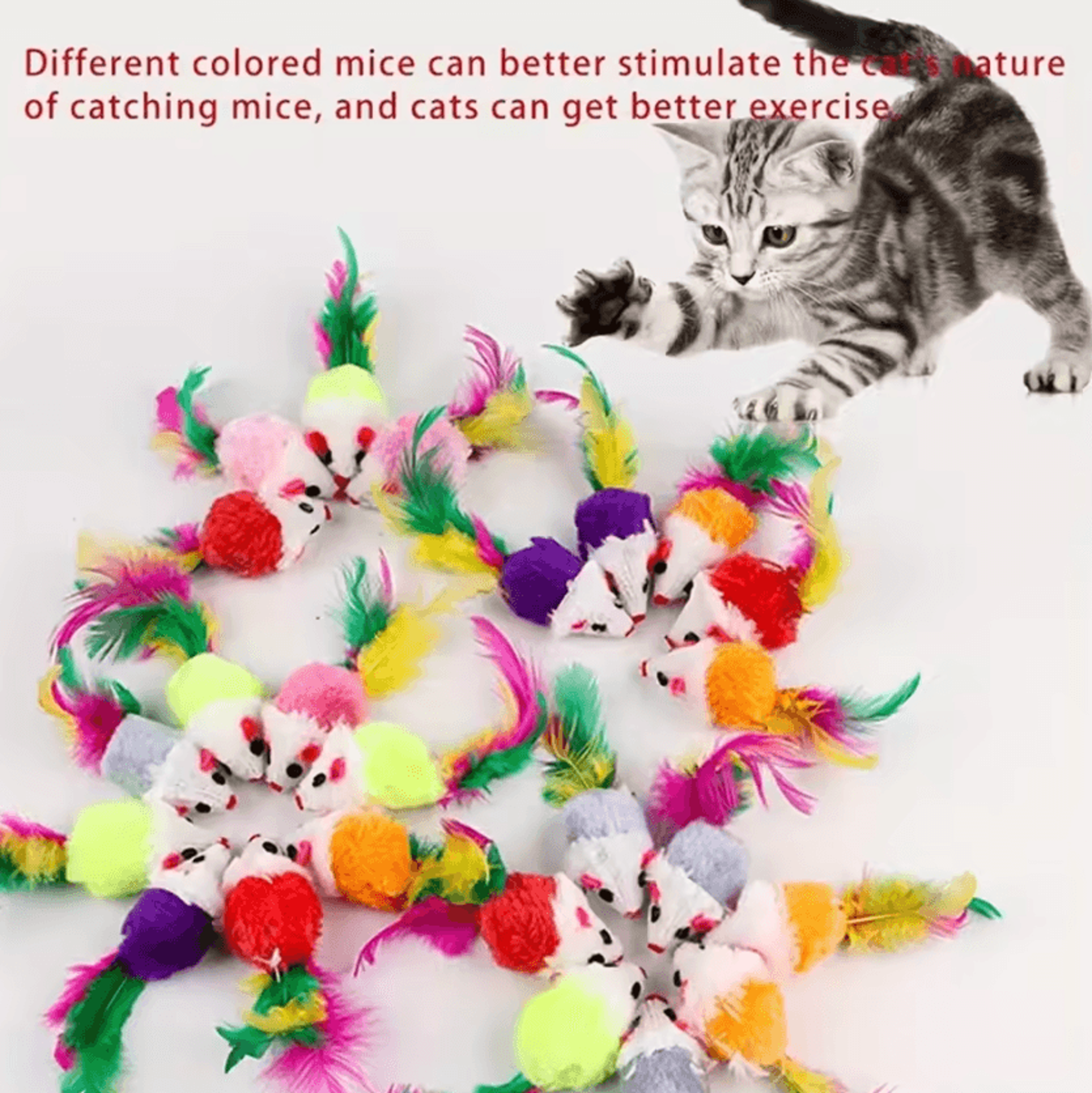 feathermouse mini cat toy set – colorful interactive hunting toys for kittens & cats