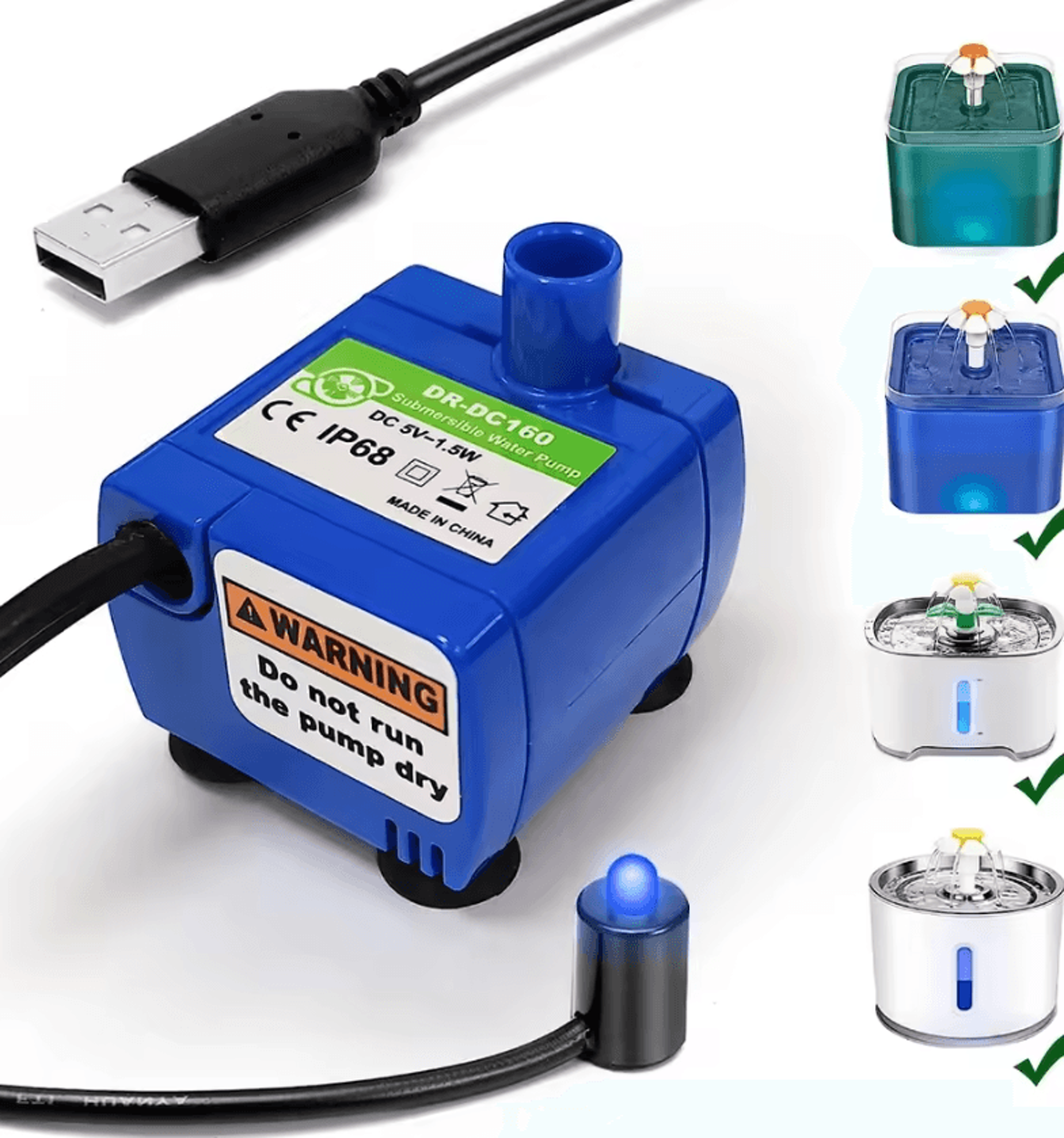 aquaglow water pump replacement – led fountain motor for cat water dispensers & pet drinking fountains