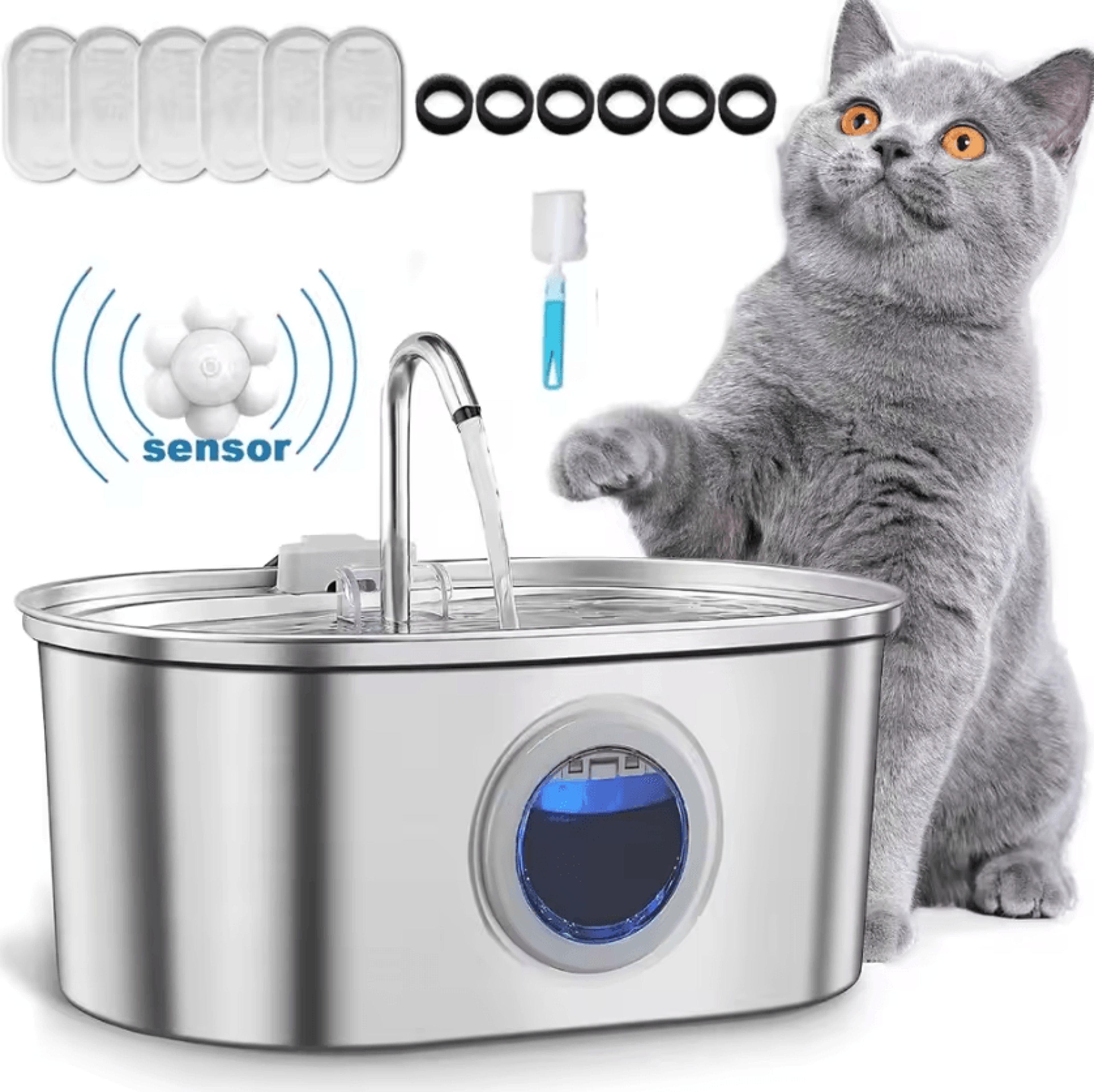 aquaflow 3.2l stainless steel cat water fountain – smart sensor pet drinking dispenser