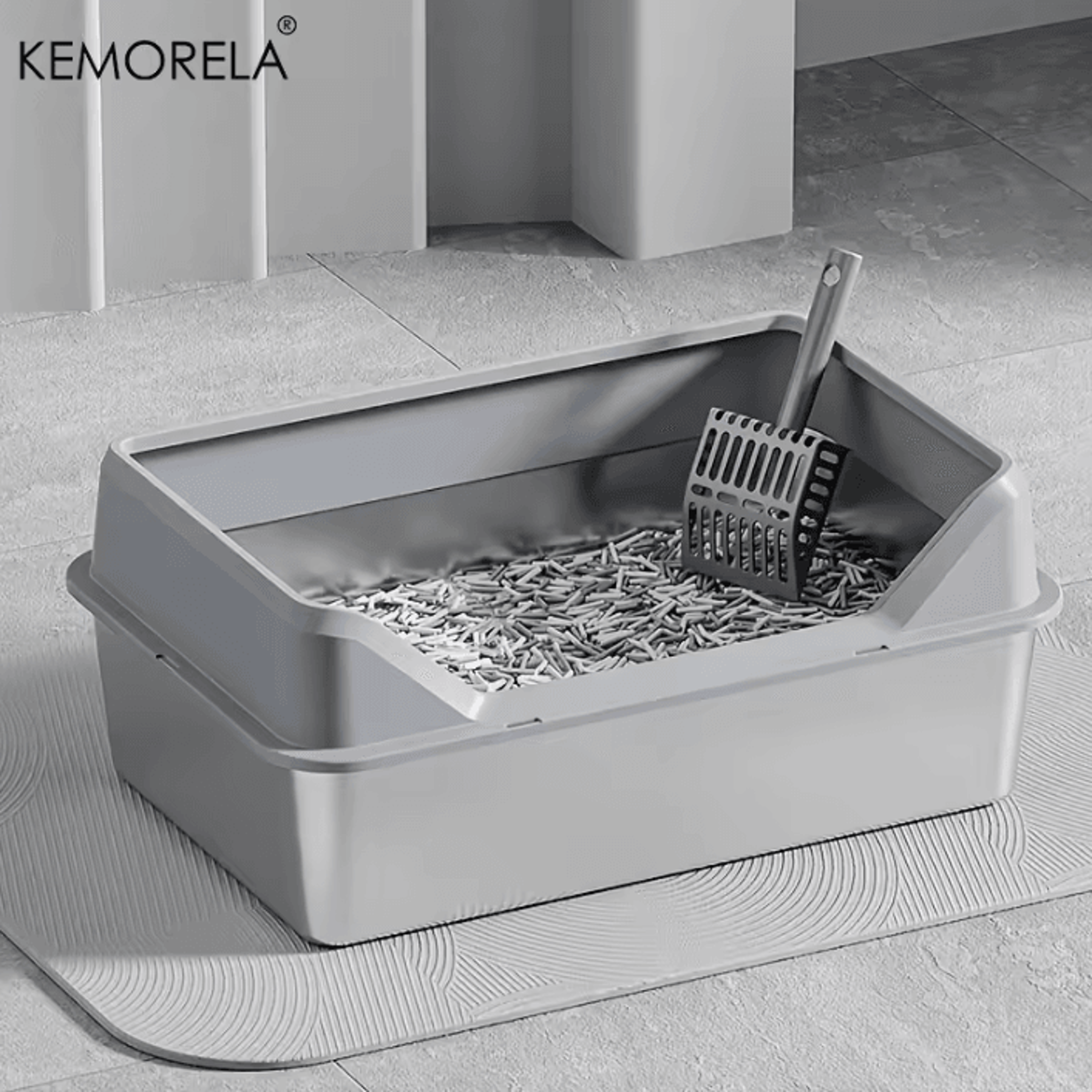 titanclean xl stainless steel cat litter box – high-sided enclosed litter tray with lid & scoop