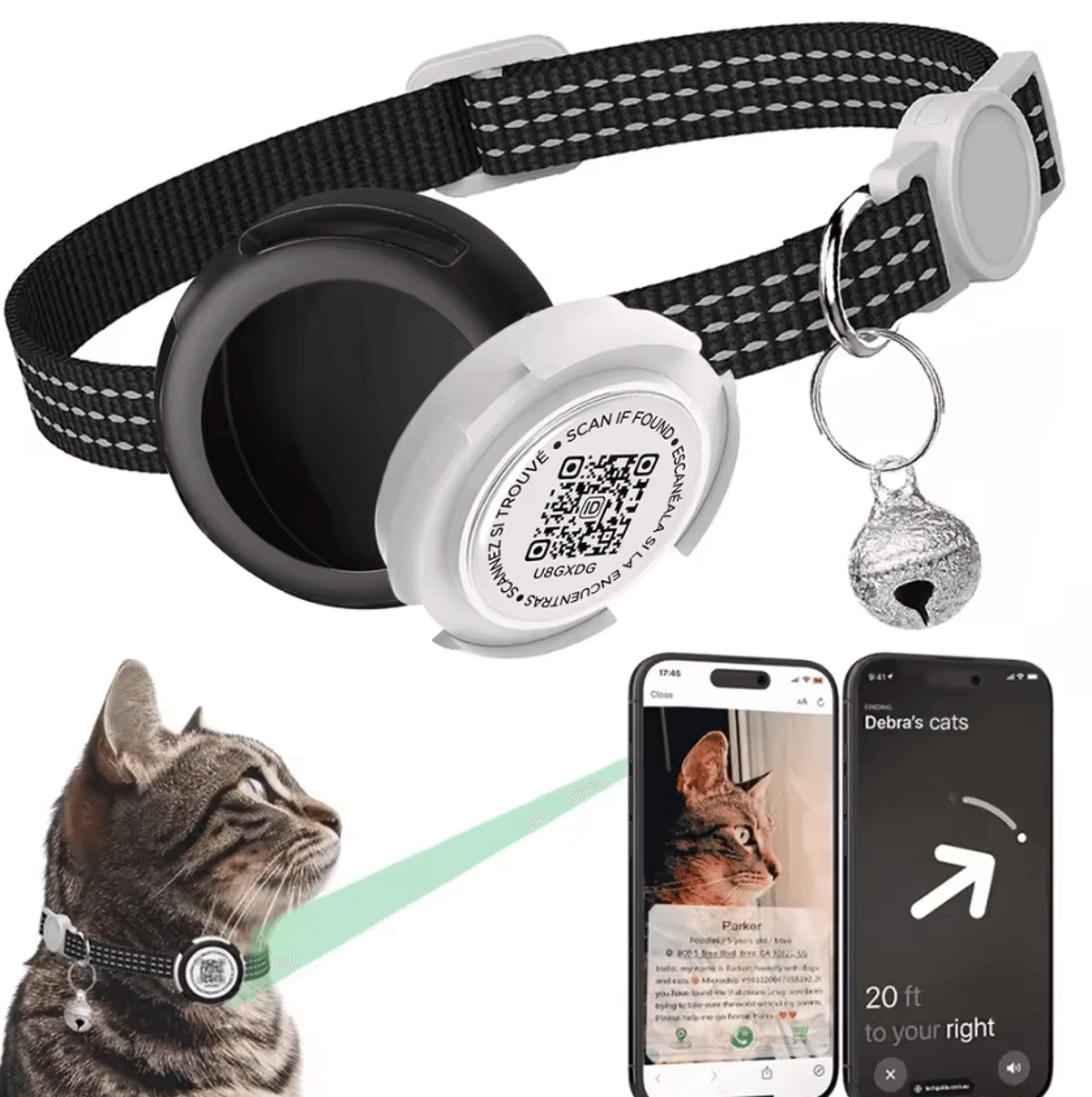 reflective airtag cat collar with qr id tag – dual protection gps cat collar for safer adventures