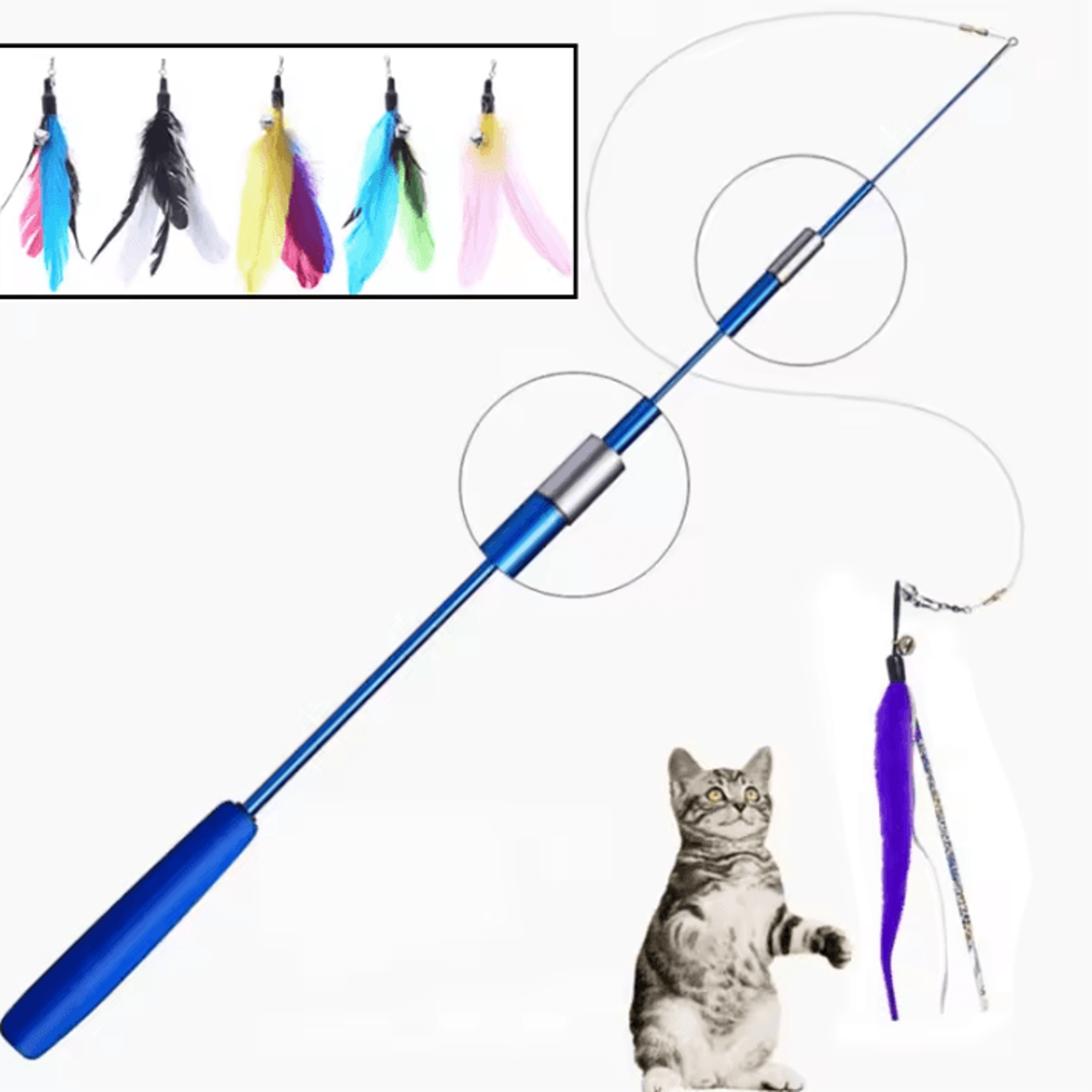 extendable feather chase wand – cat teaser wand for interactive play & exercise