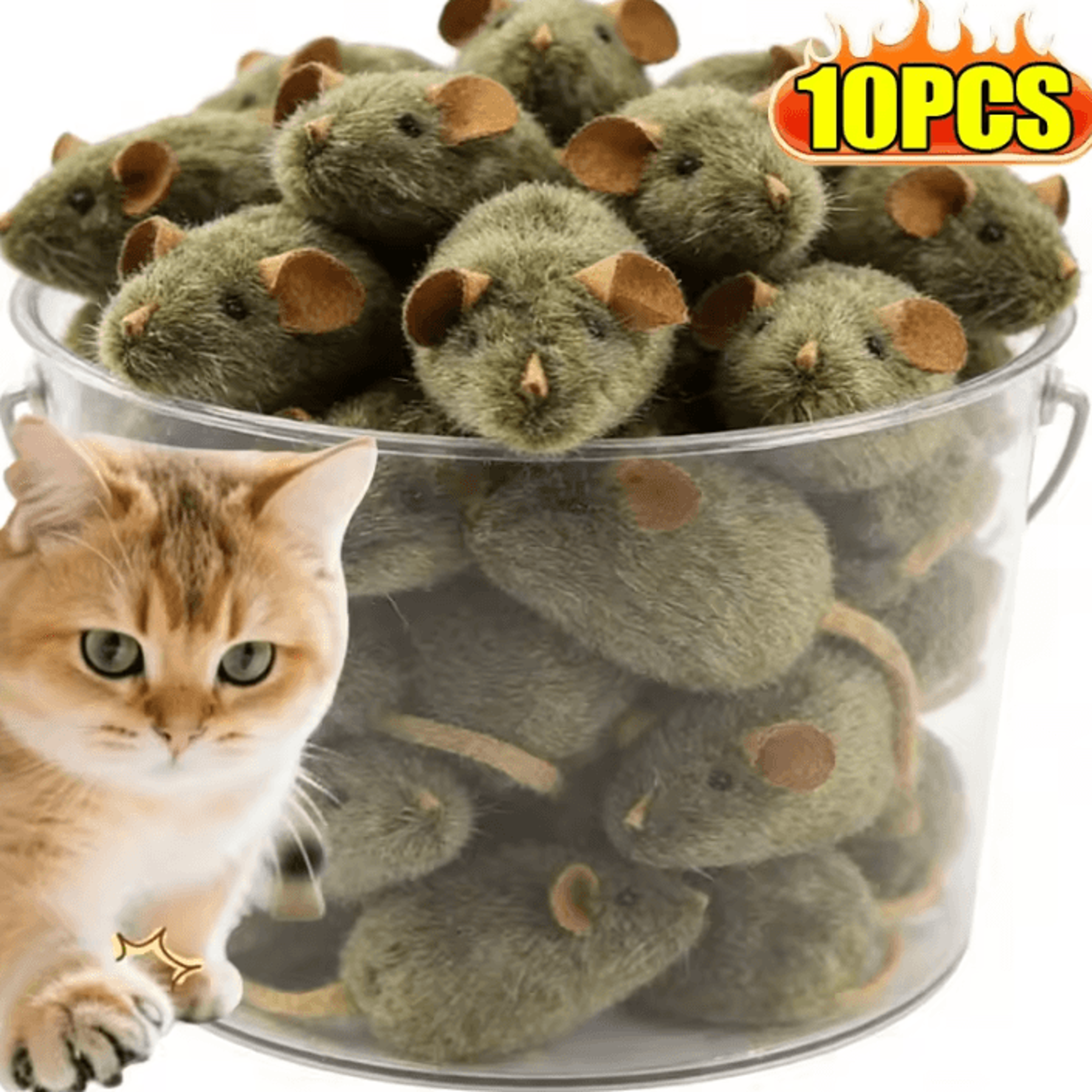 plush squeaky mouse toy set – interactive cat mouse toy for chasing, hunting & play
