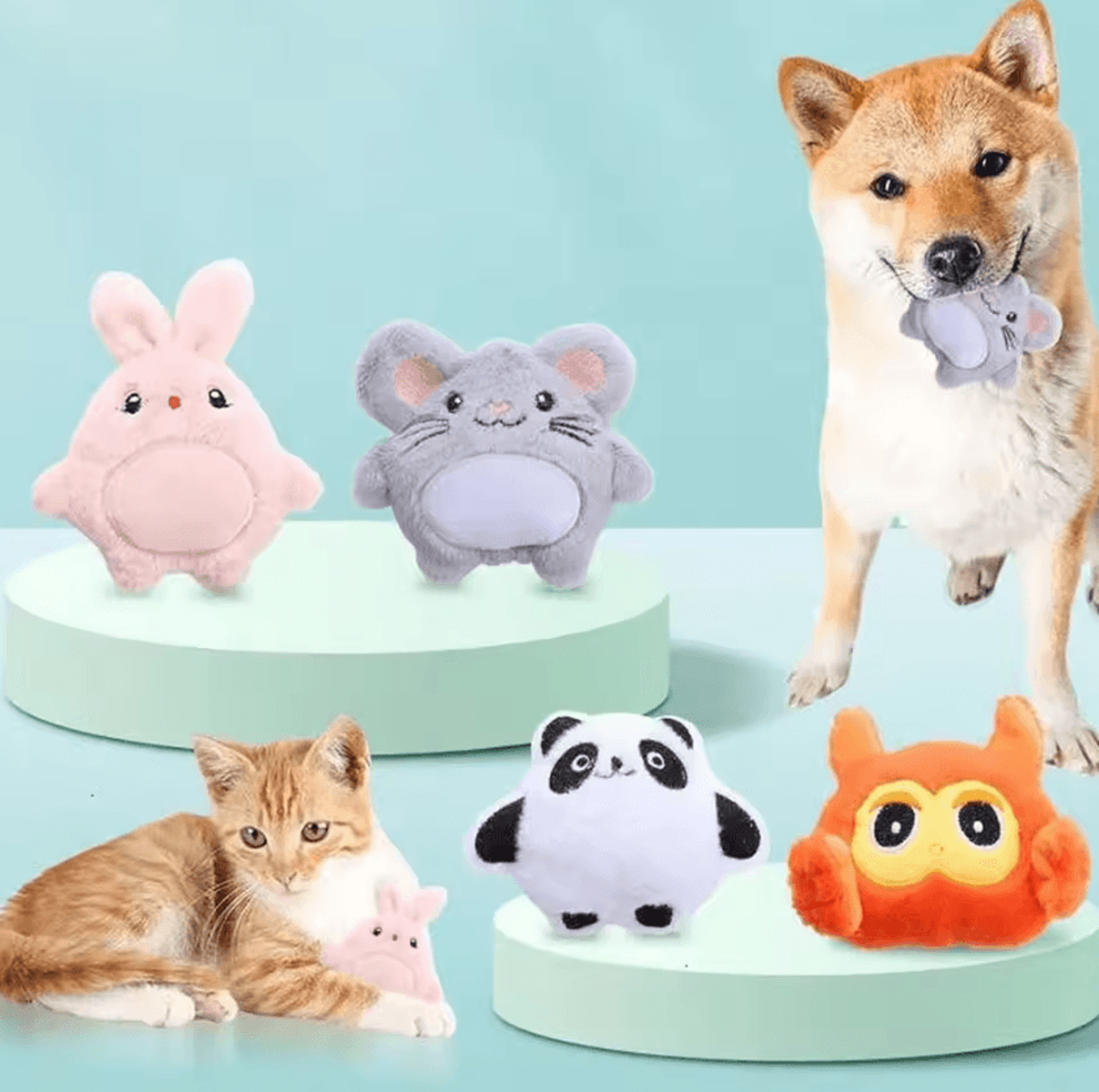 plush mouse & bunny bite-resistant pet toy set