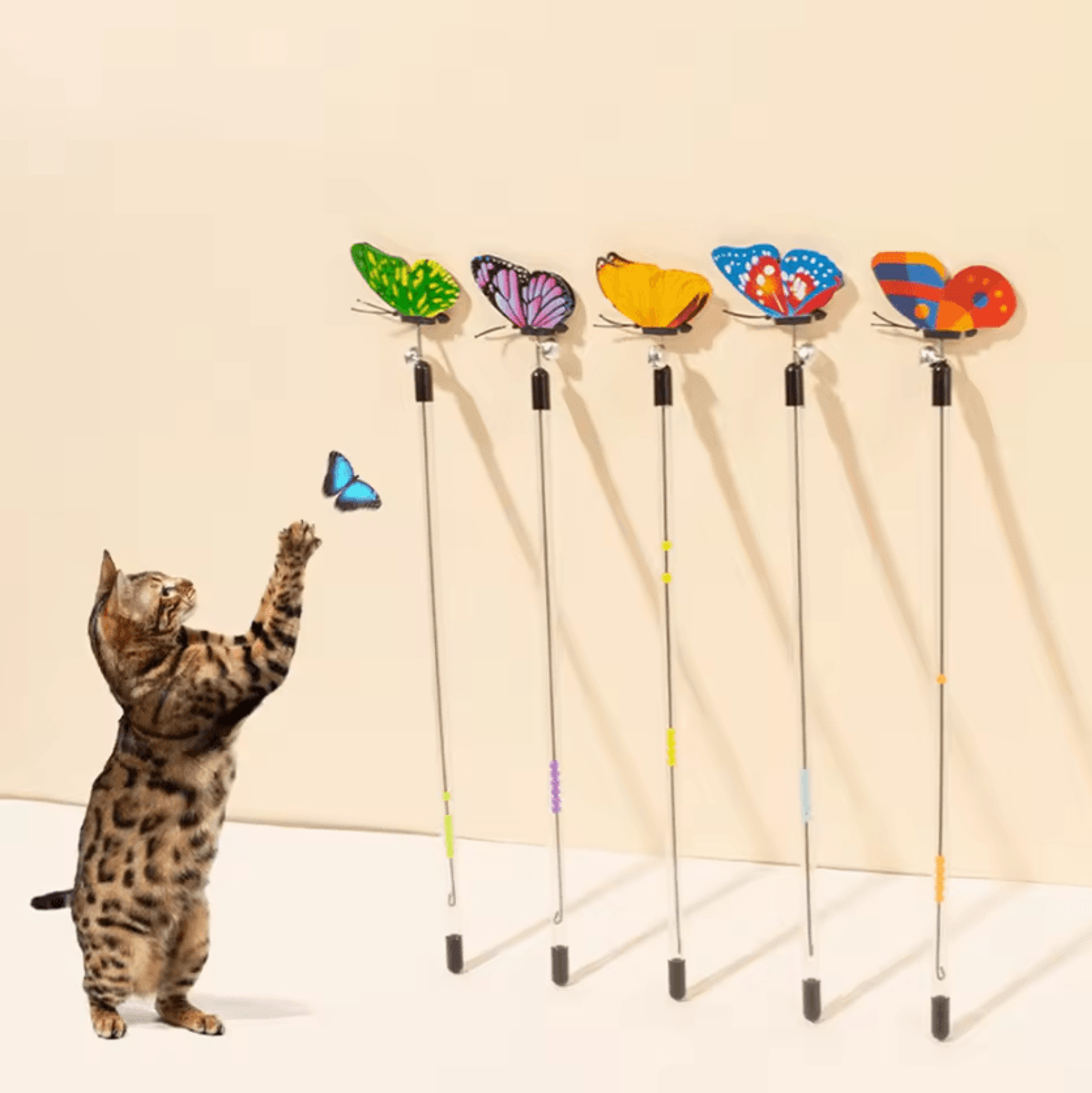 retractable butterfly cat teaser wand – interactive spring toy for active indoor cats