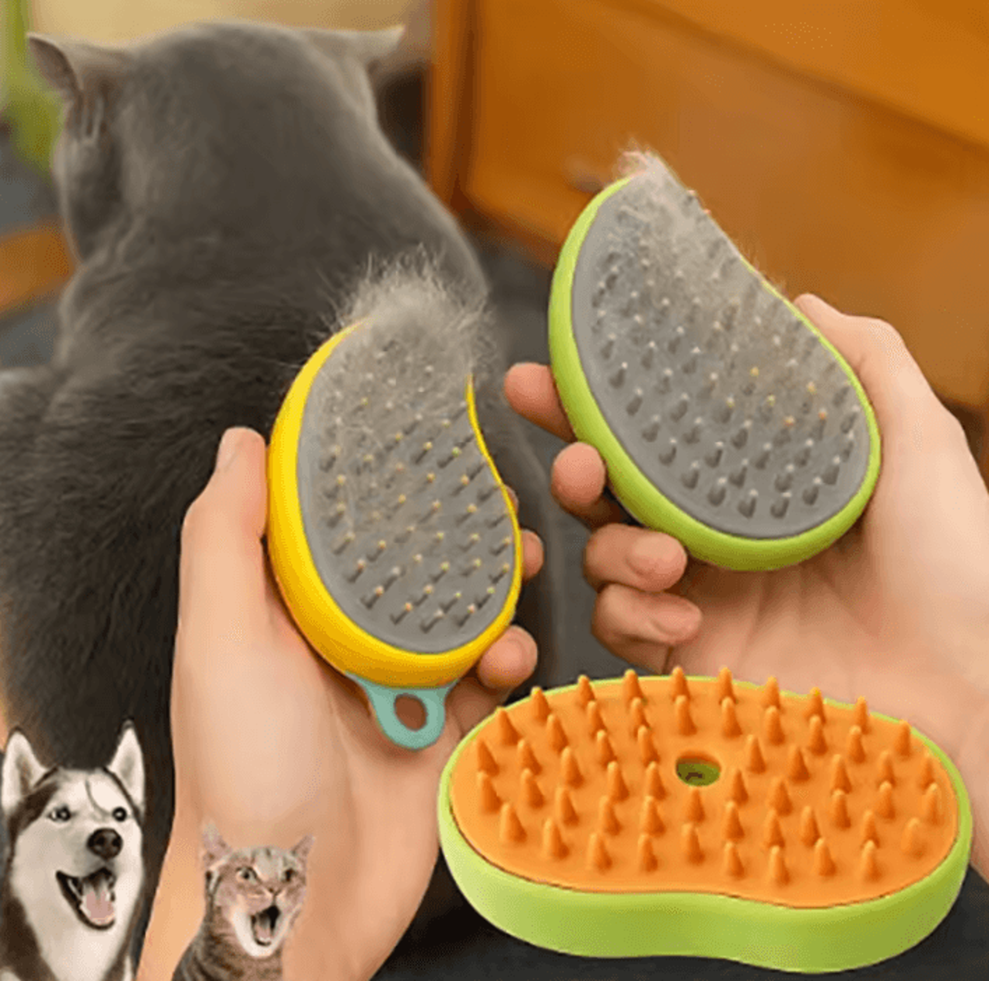 steamgroom 3-in-1 electric pet steam brush & massage comb