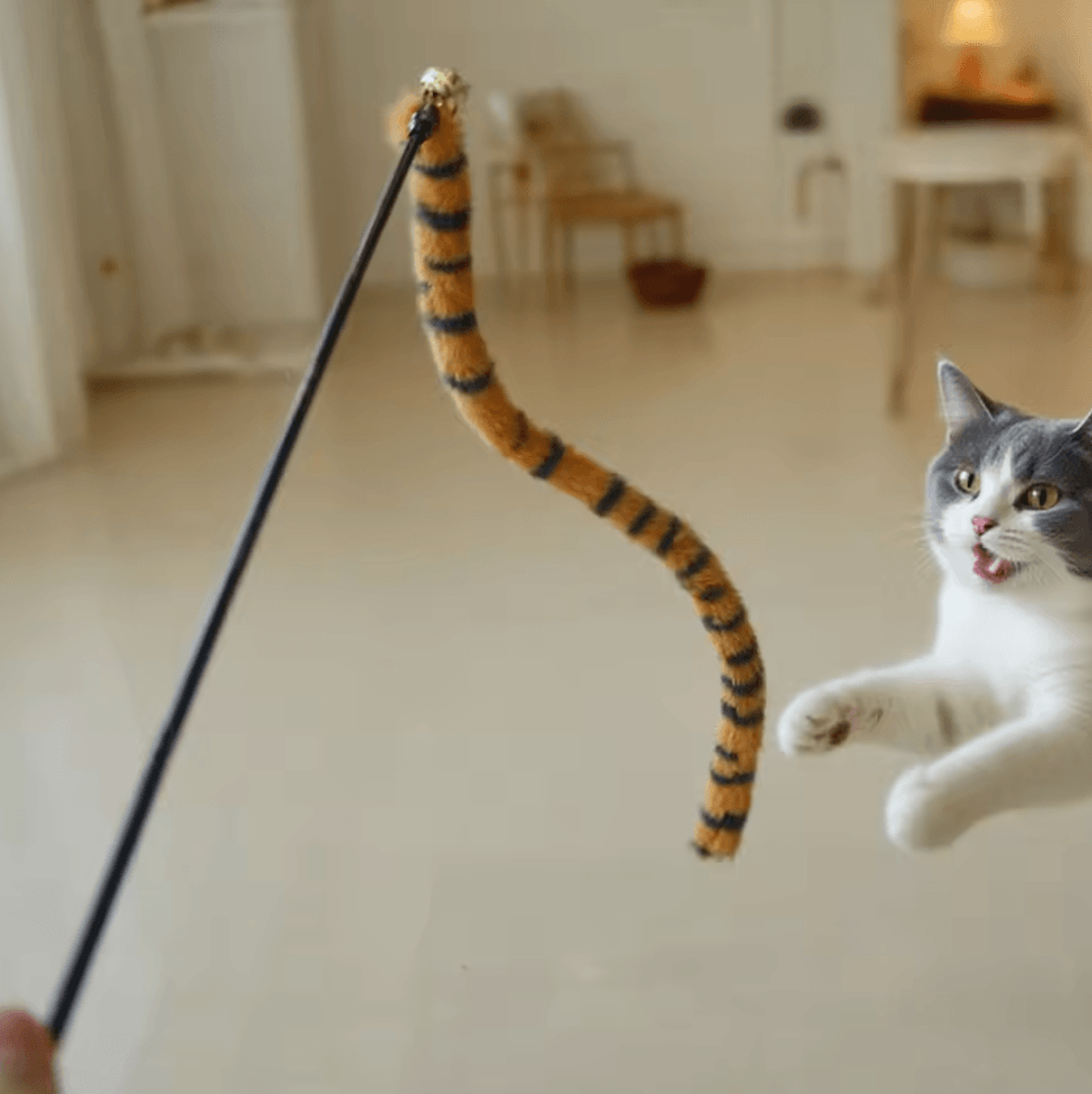 worm tail bell cat teaser wand – interactive plush hunting toy for cats & kittens