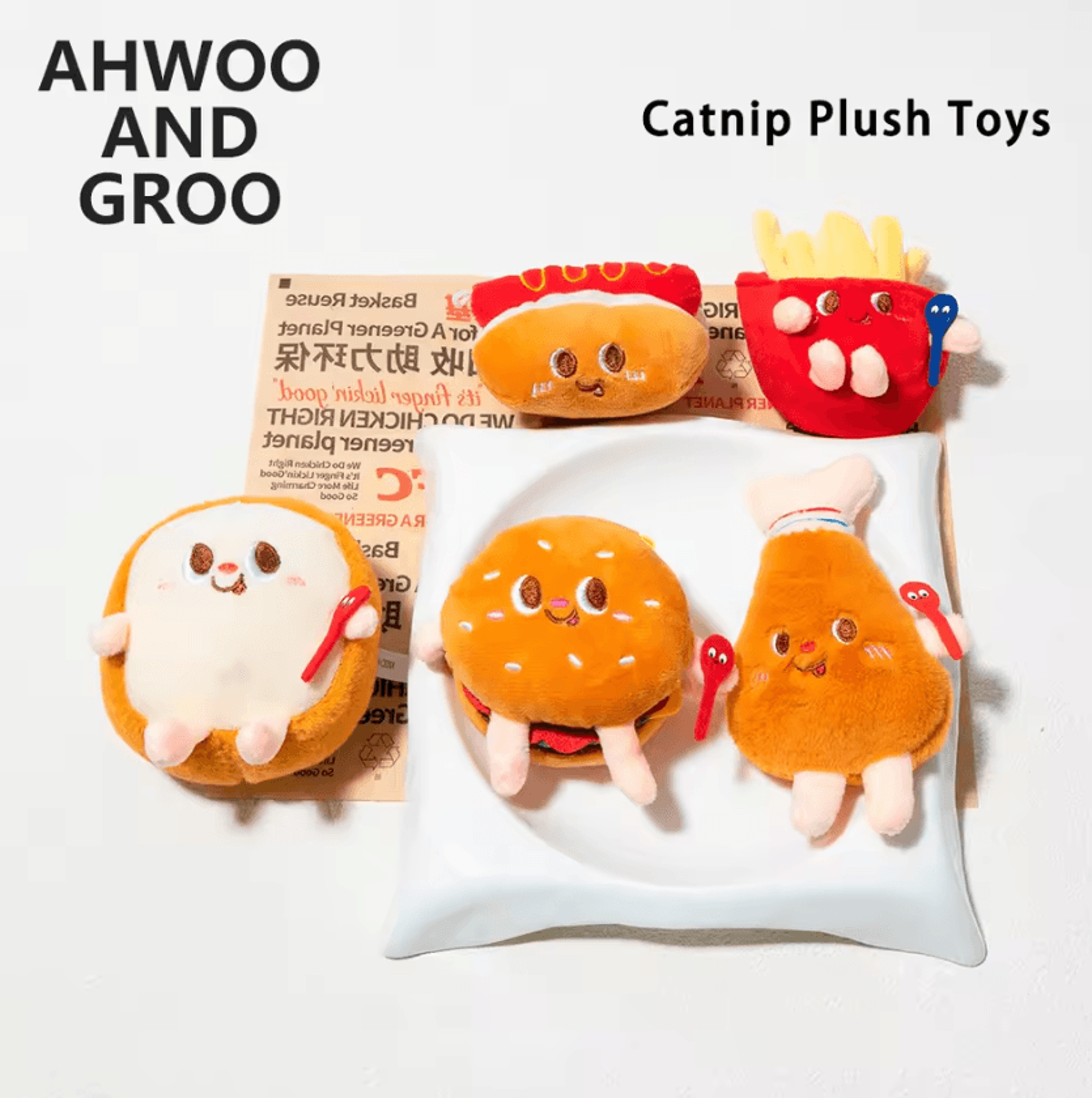 catnip food plush toy collection – hamburger, bread & hot dog chew toys for cats