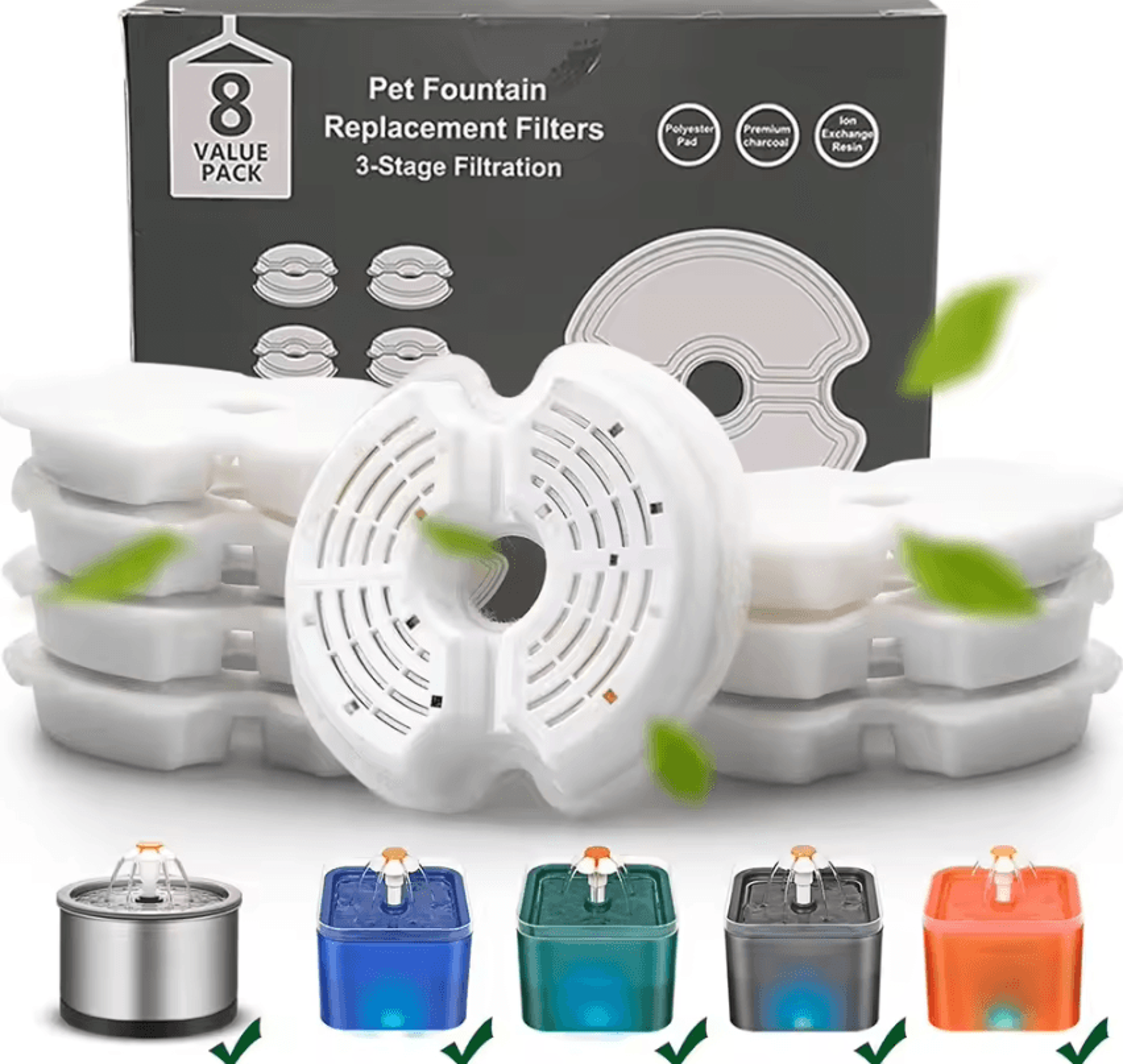multi-filtration cat water fountain replacement filters – 4 pack & 8 pack