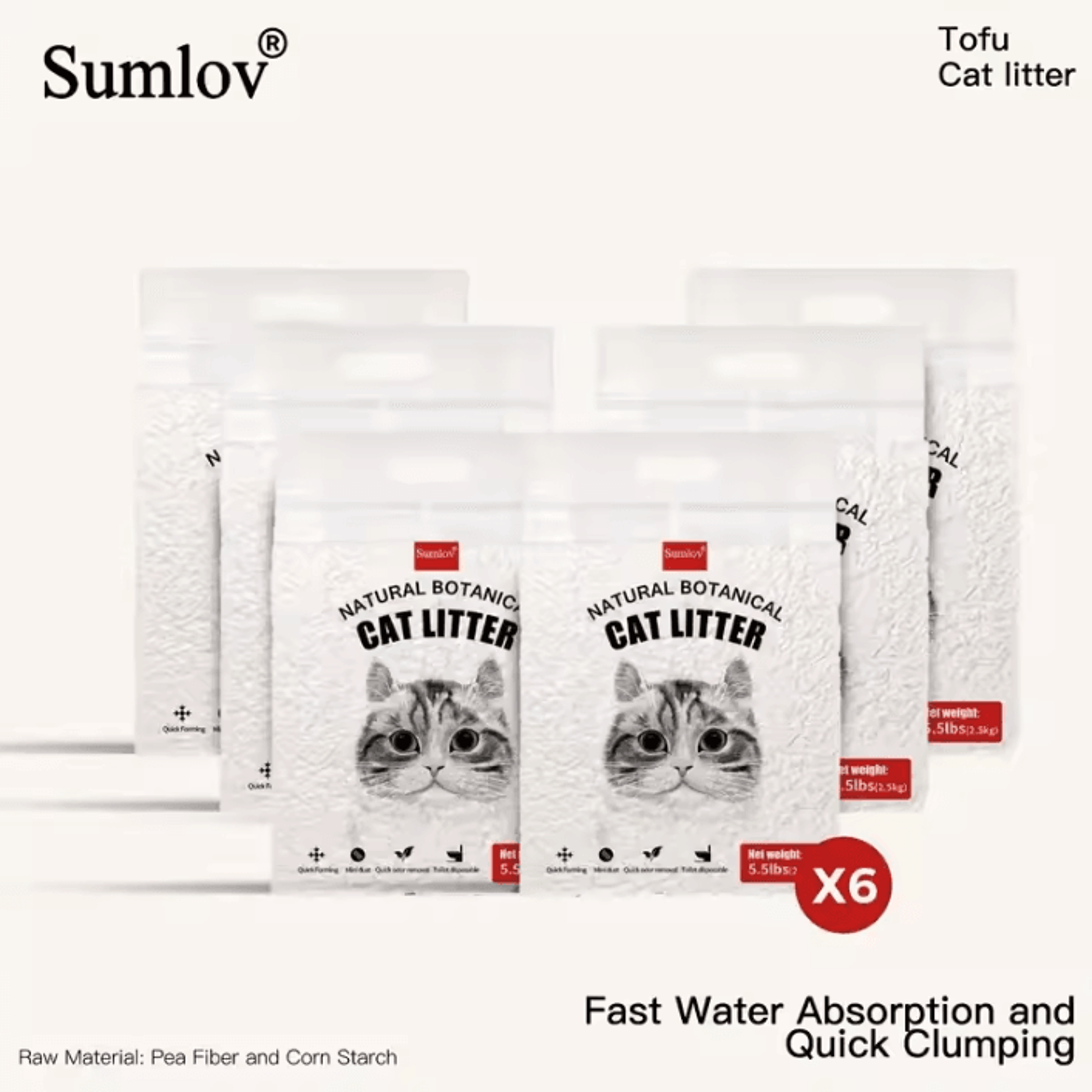 sumlov natural tofu cat litter – 33lbs dust-free quick clumping formula