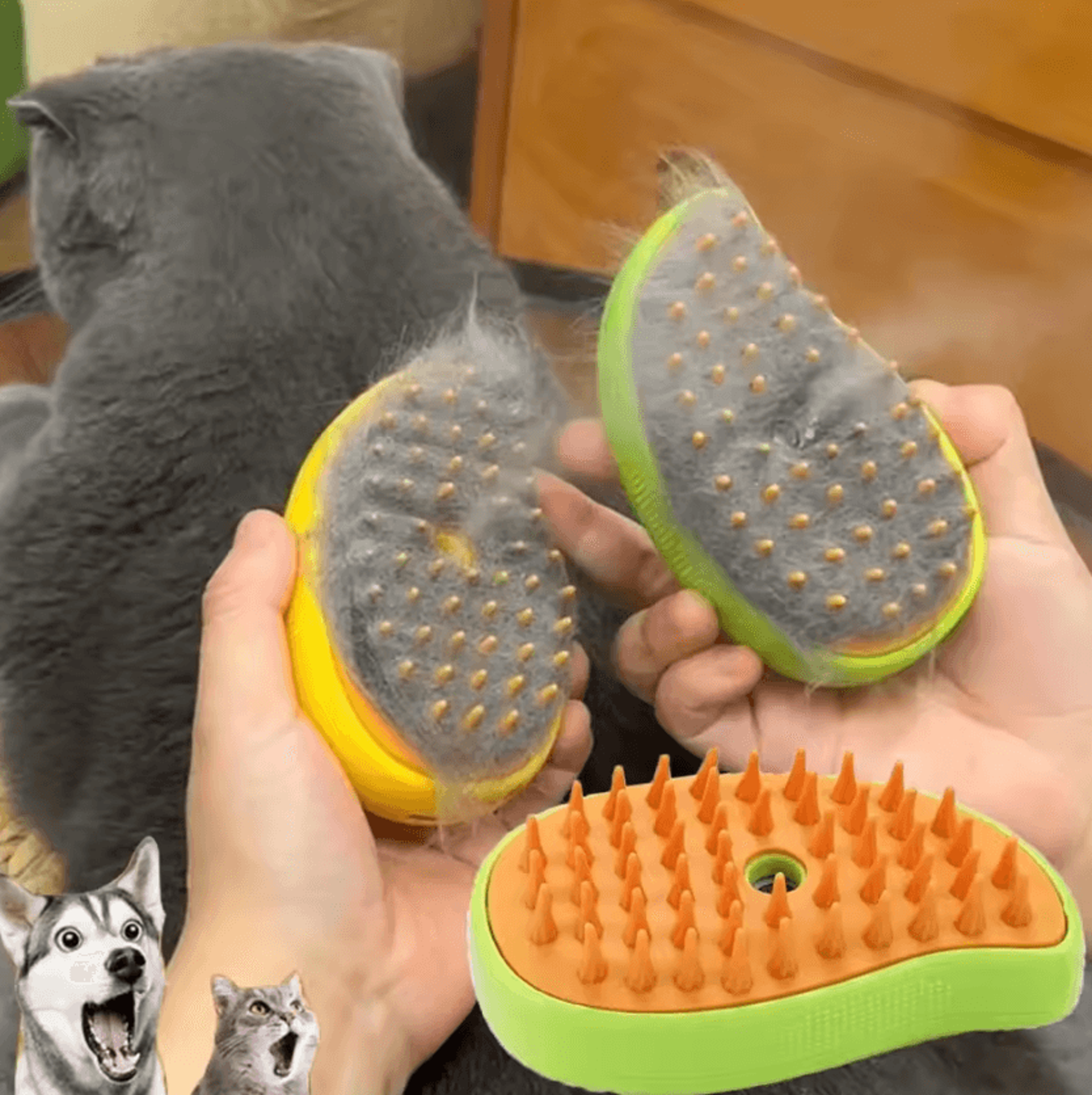 3-in-1 electric steam pet grooming brush for cats & dogs