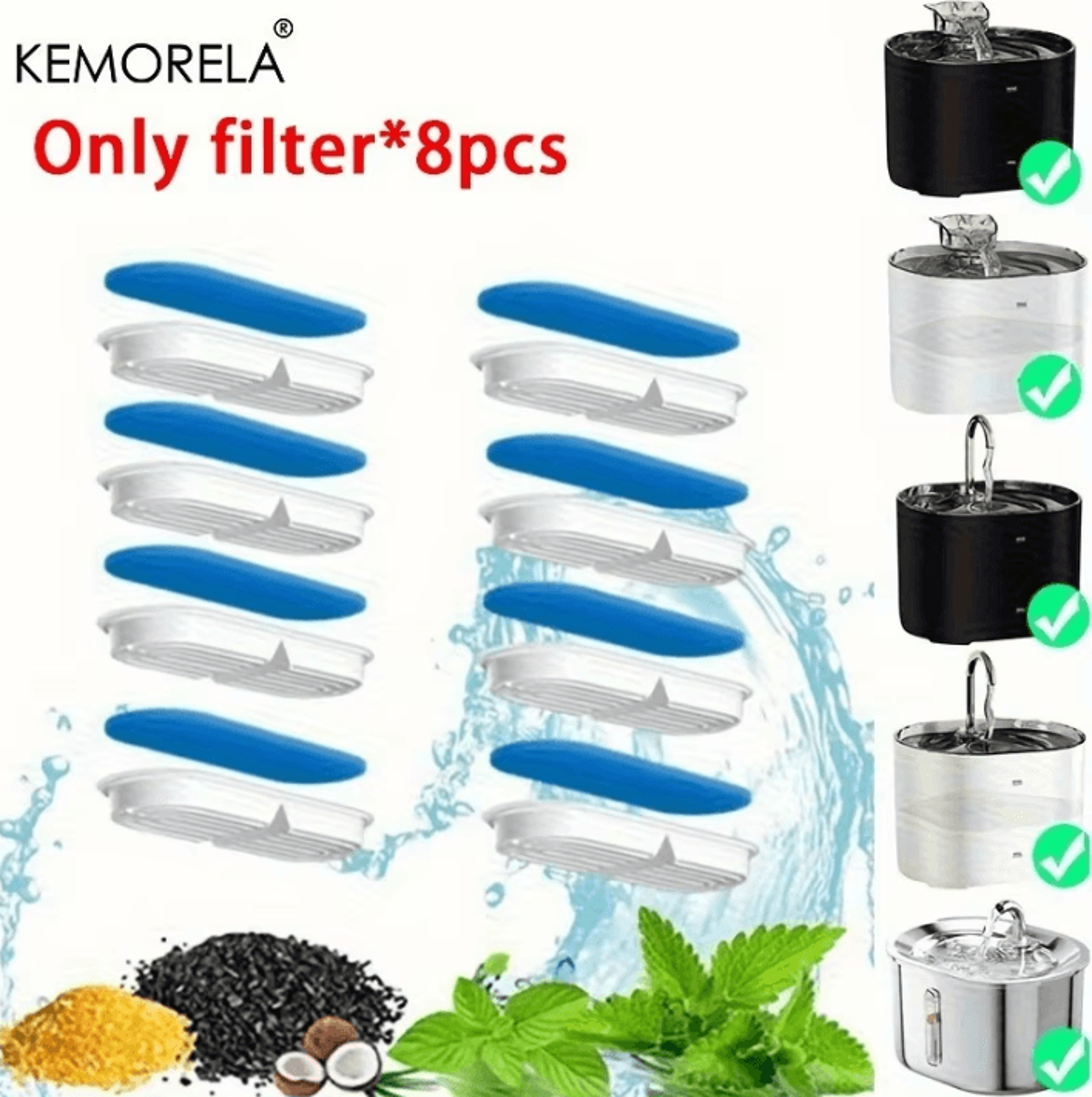 activated carbon pet water fountain filters – 8pcs/12pcs replacement pack
