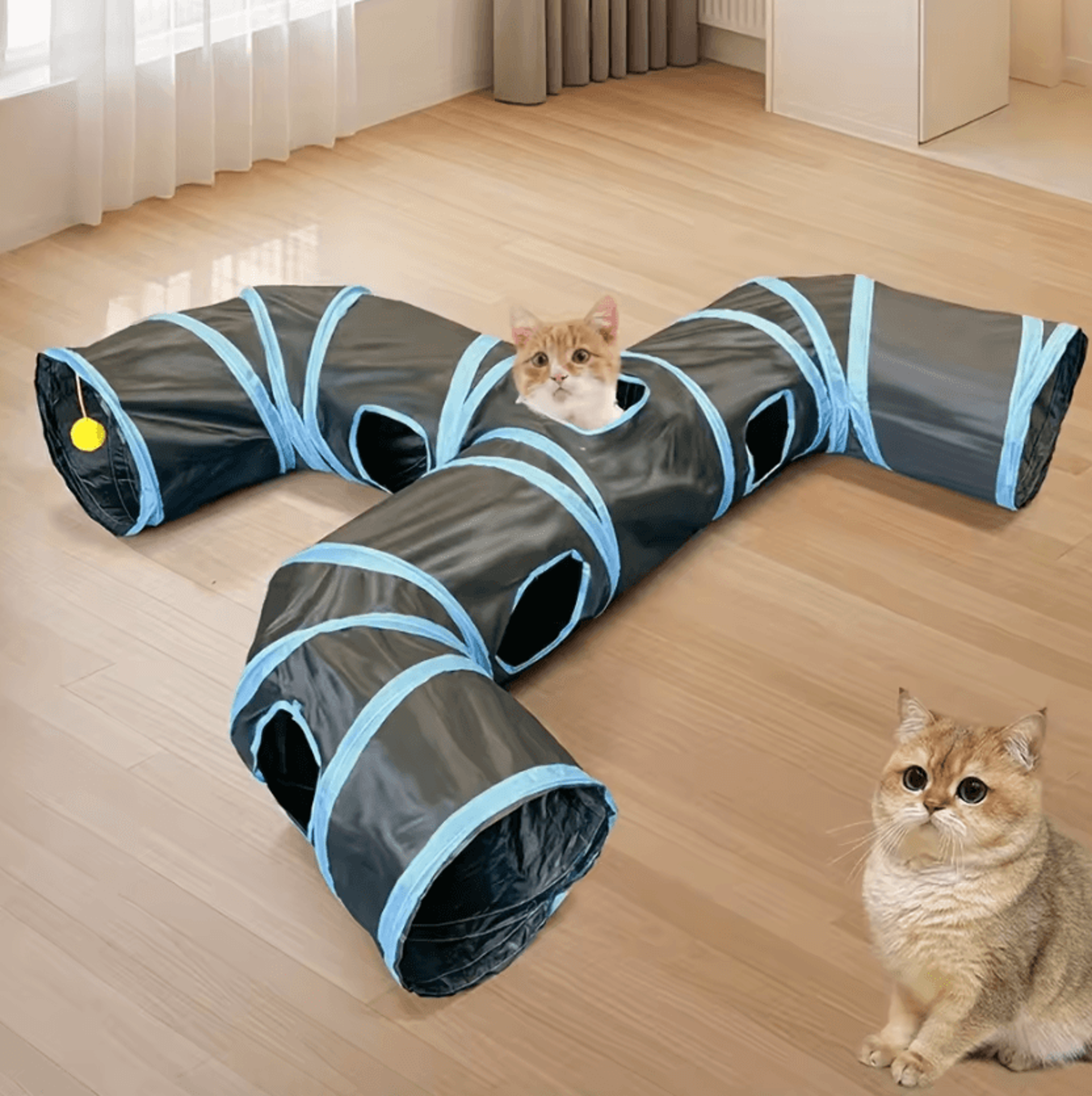 extended three-way cat tunnel toy – interactive rolling dragon play tunnel