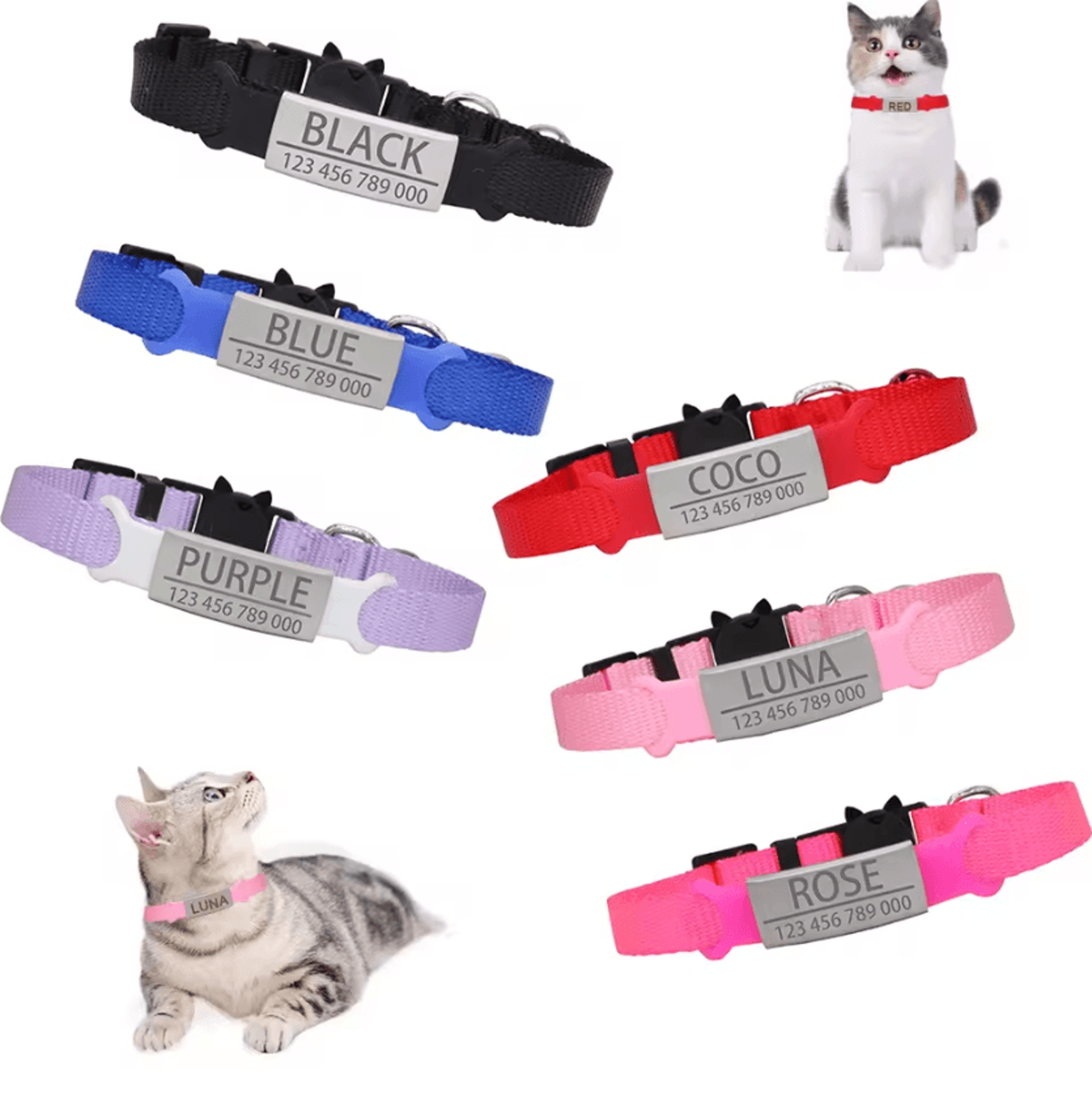 personalized engraved breakaway cat collar – adjustable safety collar with custom id