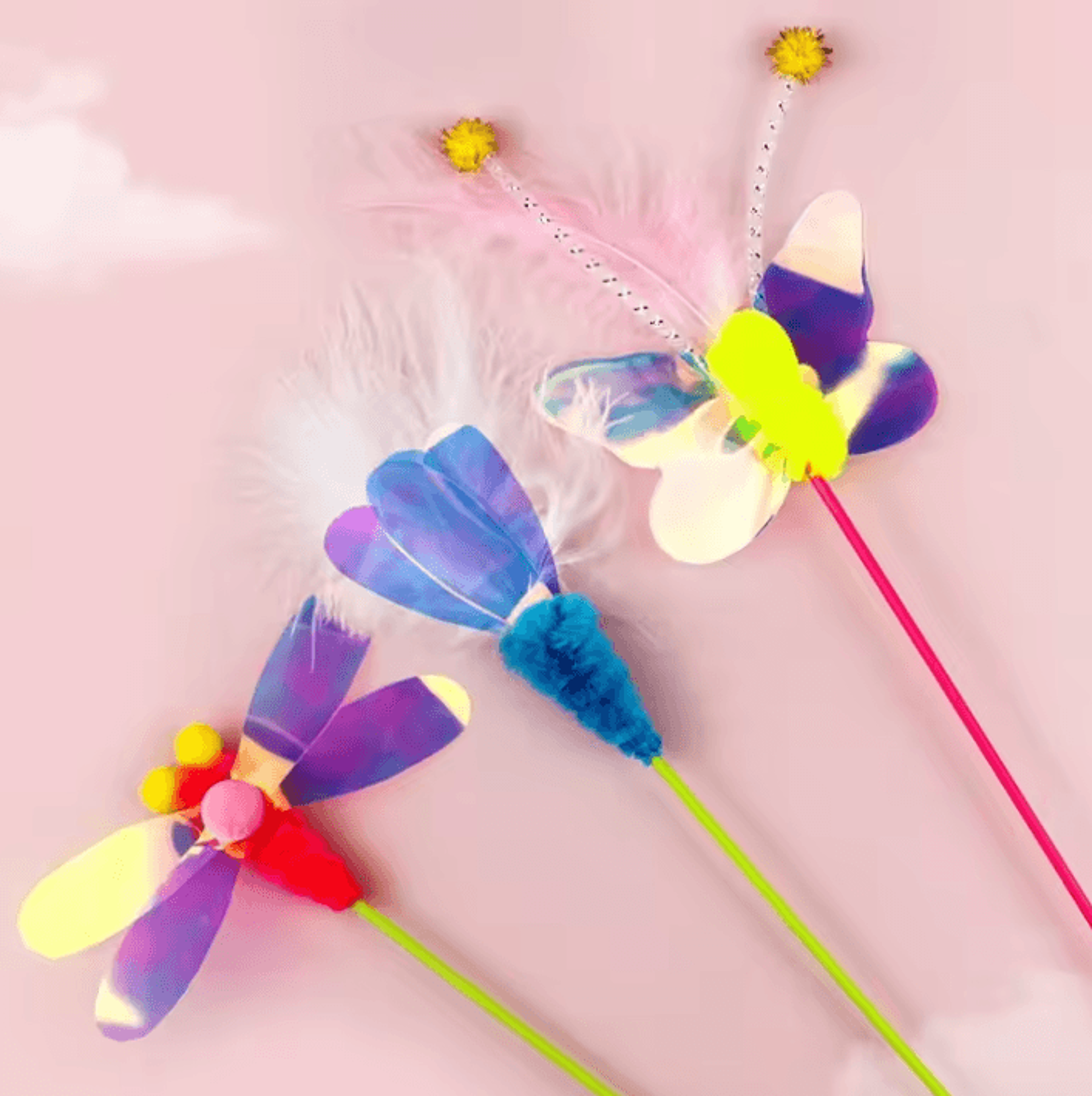 interactive butterfly & feather cat teaser wand toy