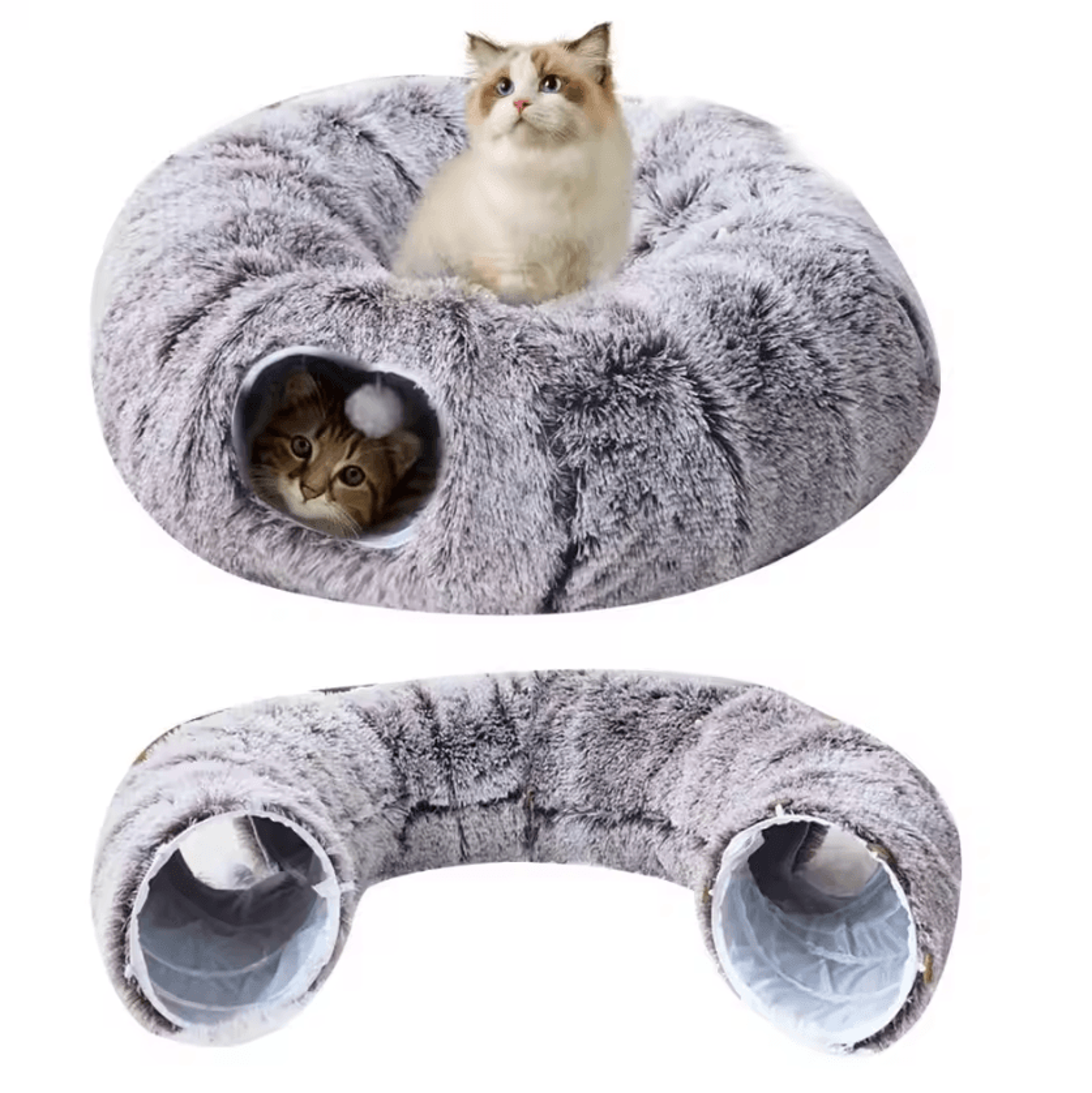 plush donut cat tunnel bed – cozy peekaboo play tunnel & sleeping nest