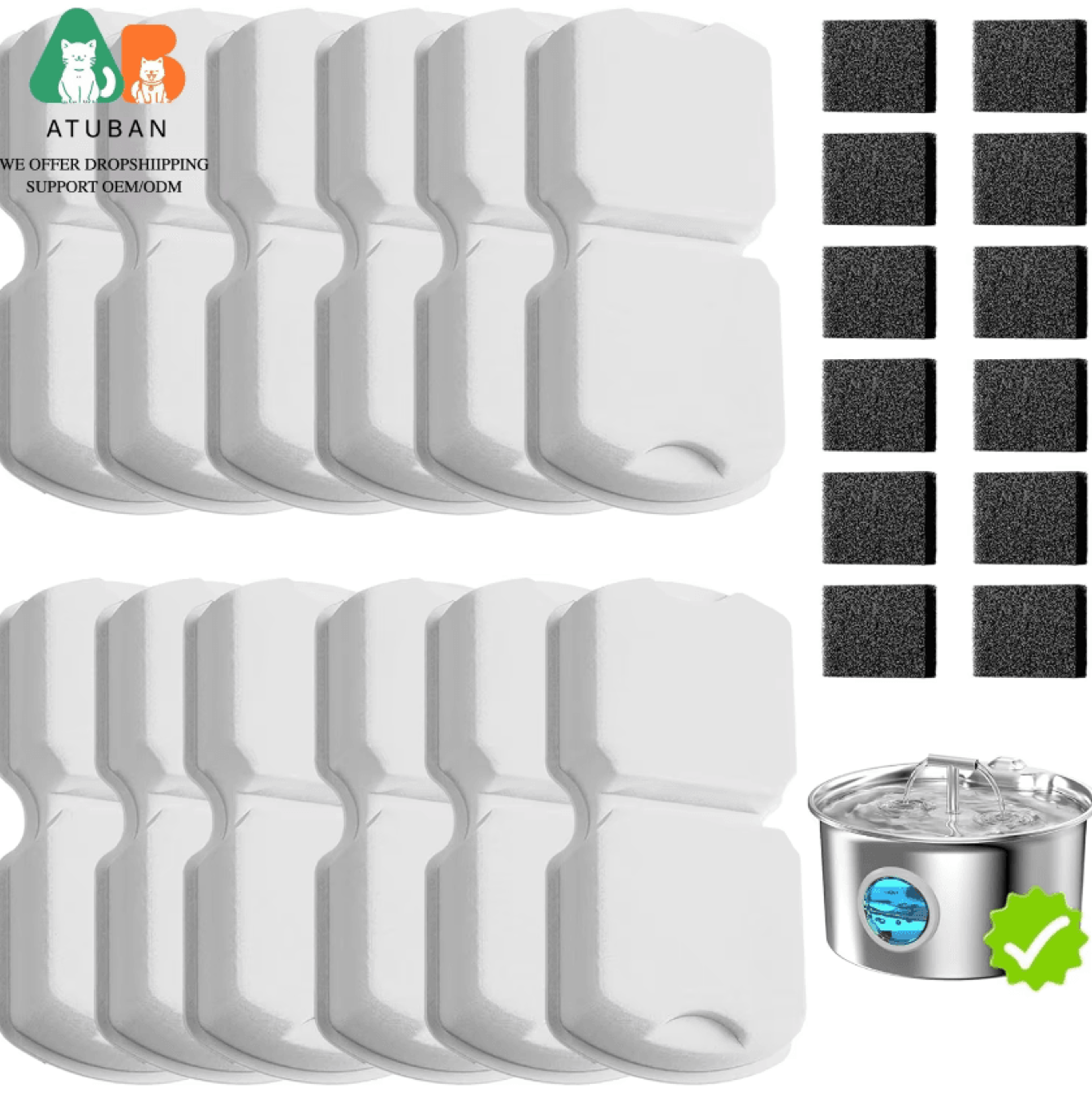 pureflow cat water fountain replacement filters & foam set
