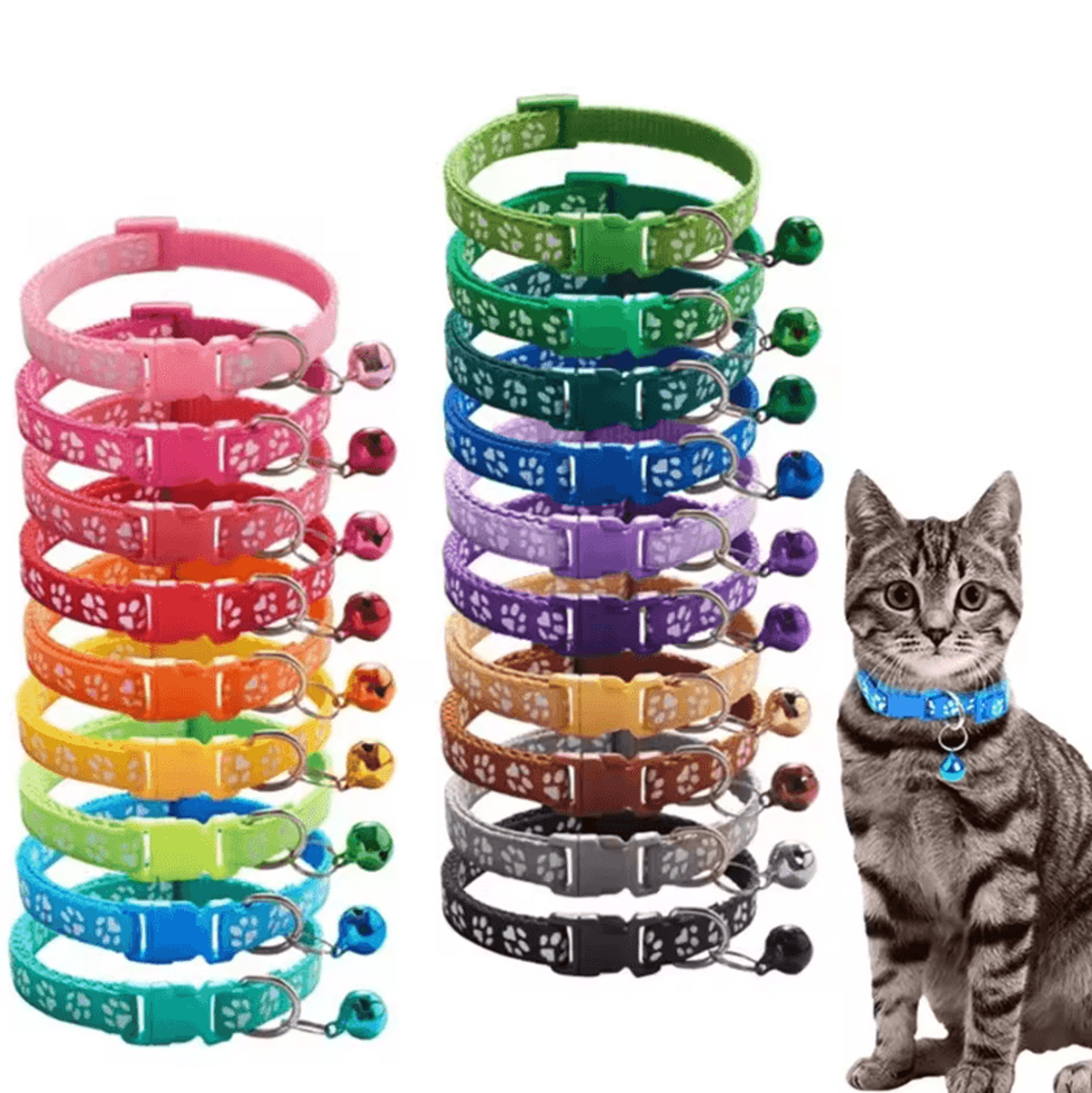 pawprint adjustable cat collar with bell