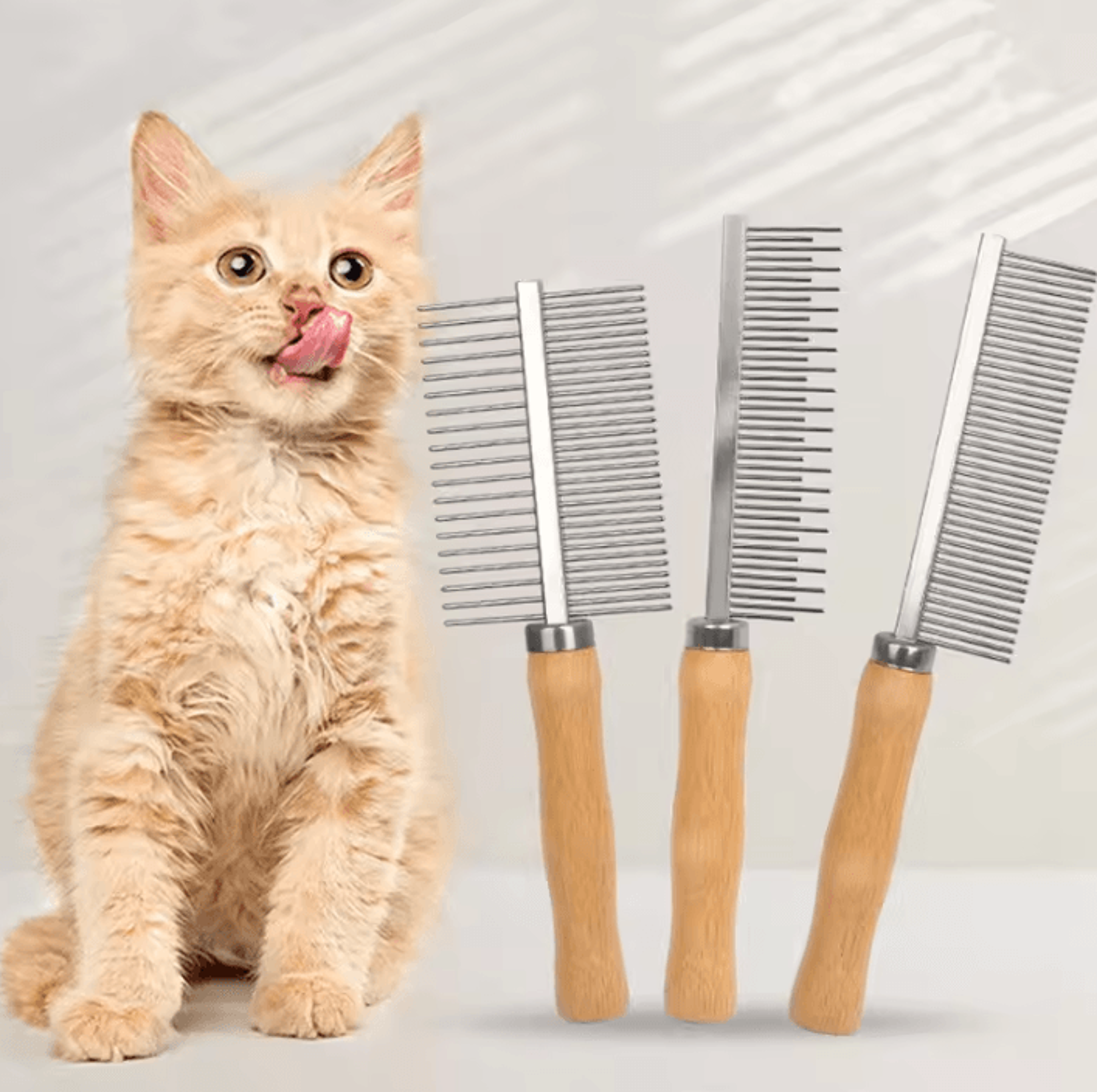 wooden handle stainless steel pet grooming comb