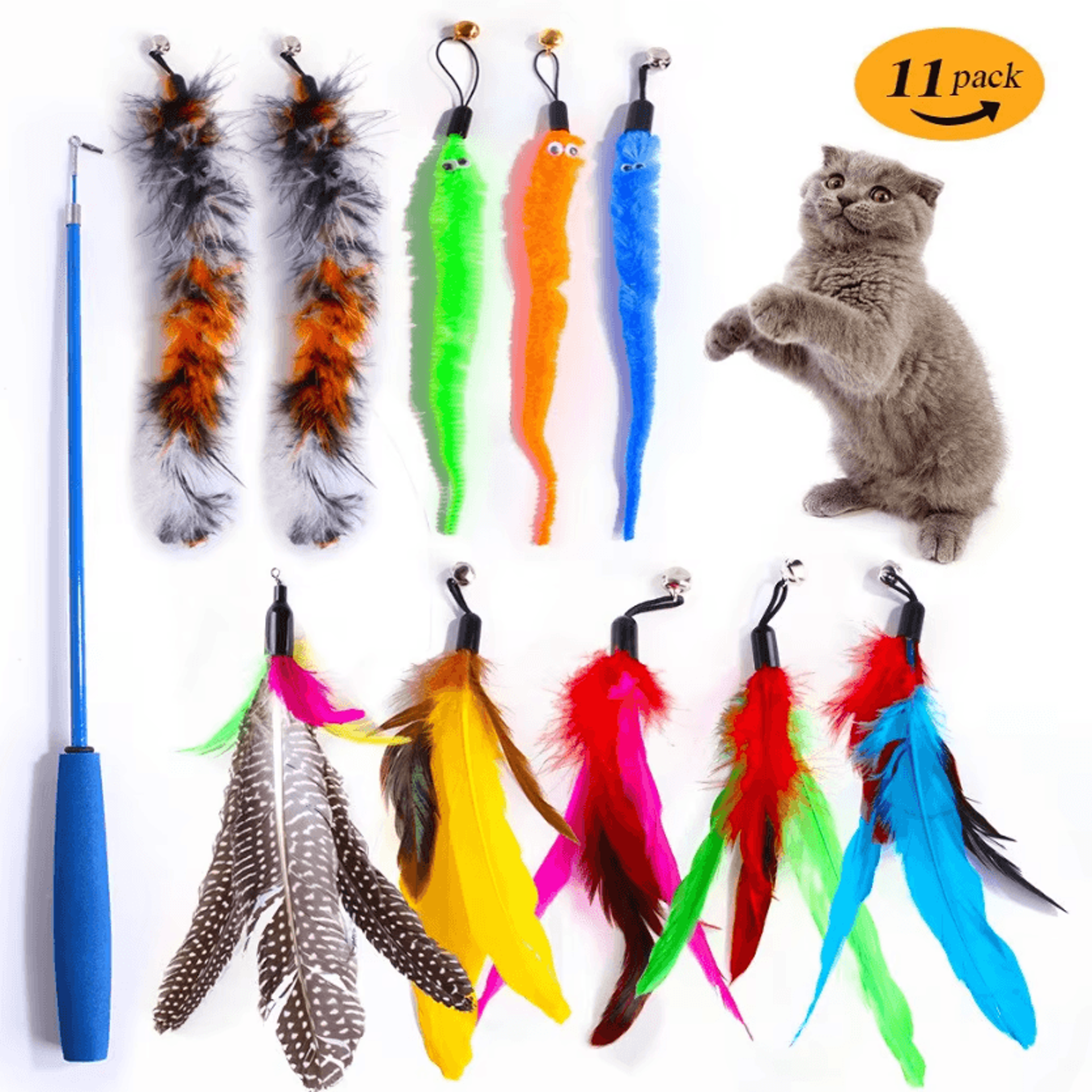 feather frenzy 11-piece cat teaser replacement set