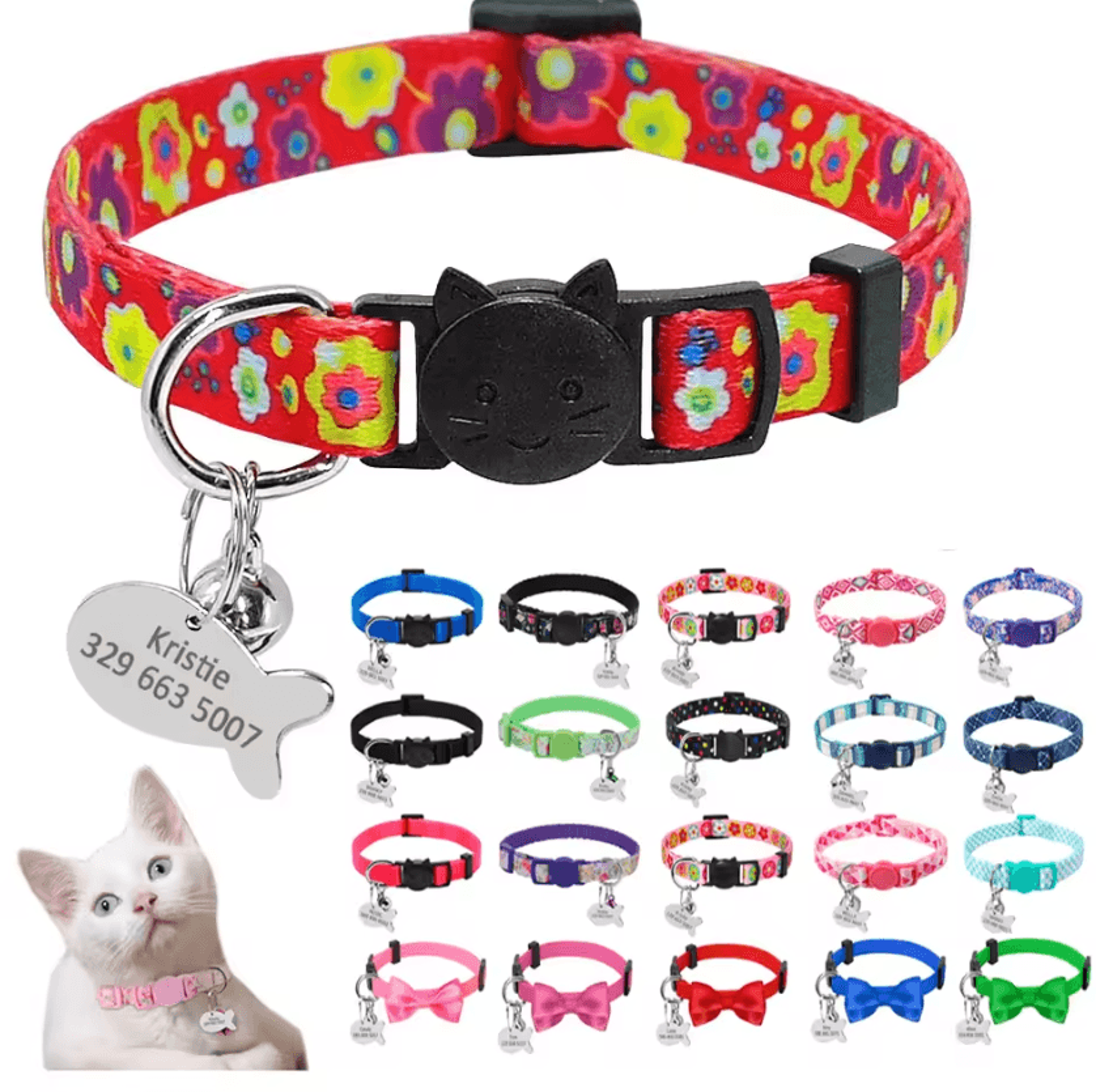personalized engraved nylon pet collar for cats & small dogs