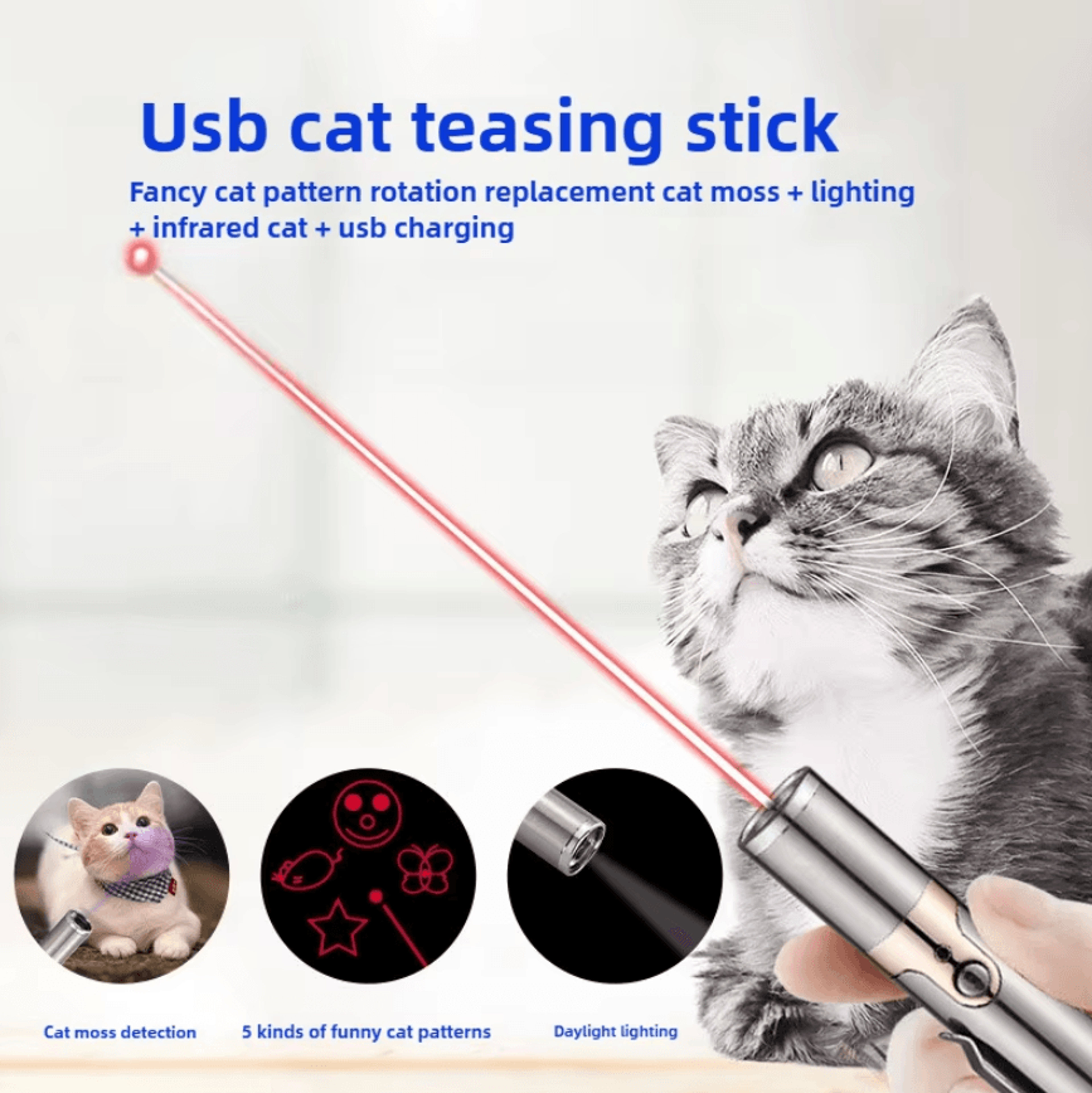 laserpounce usb rechargeable interactive cat teaser wand
