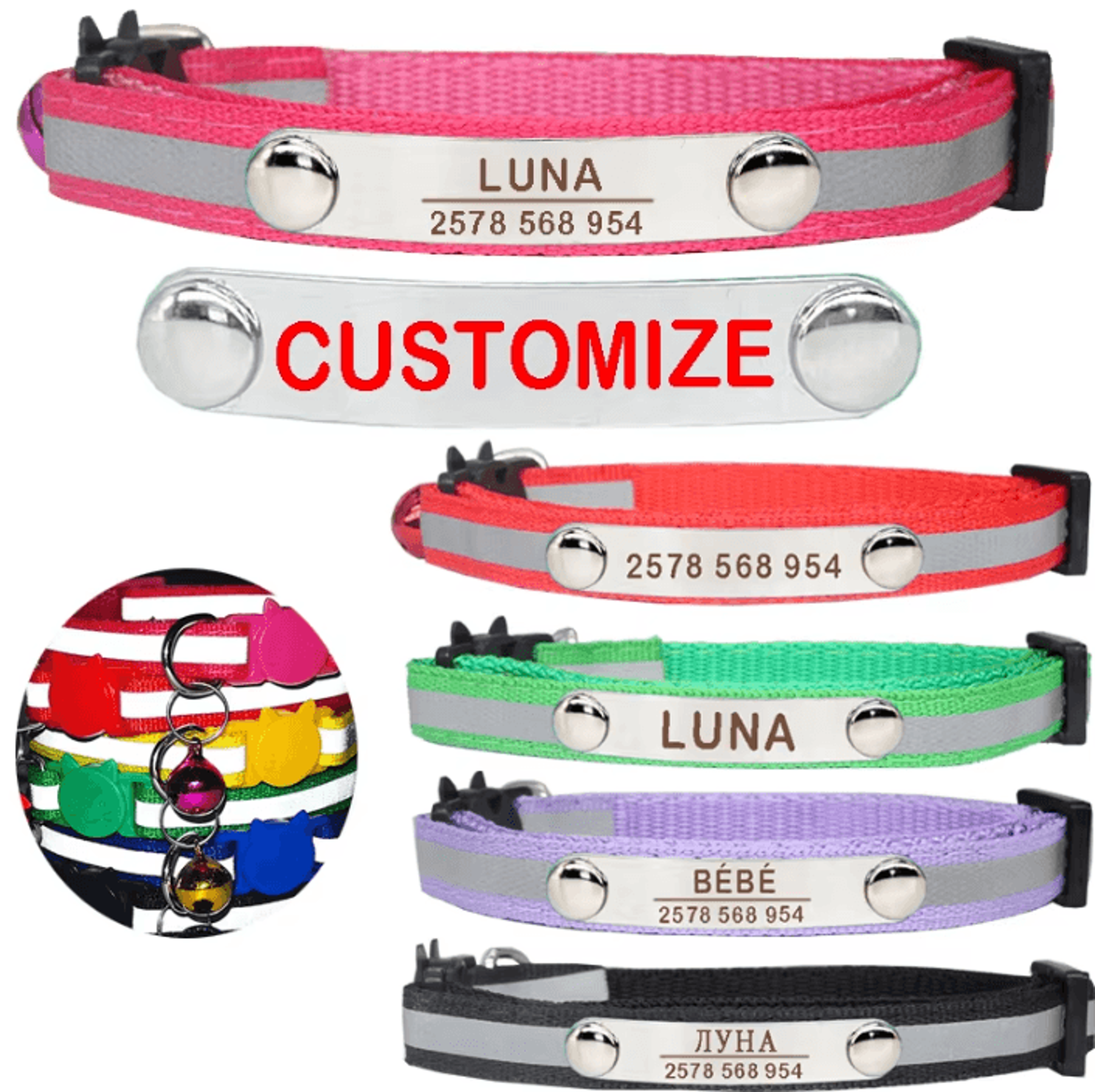 safeglow personalized reflective cat collar