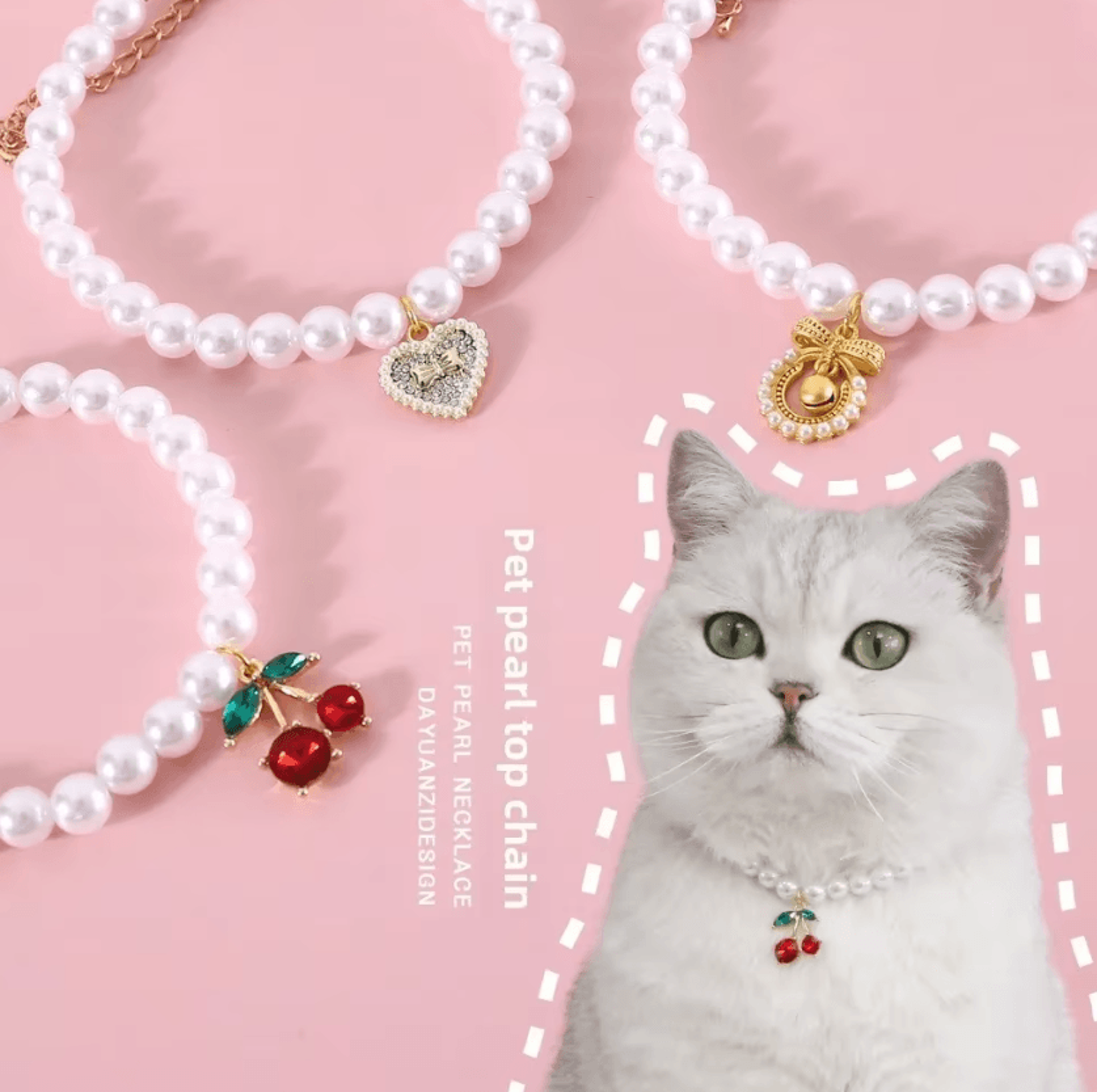 princess pearl cherry bow pet necklace collar