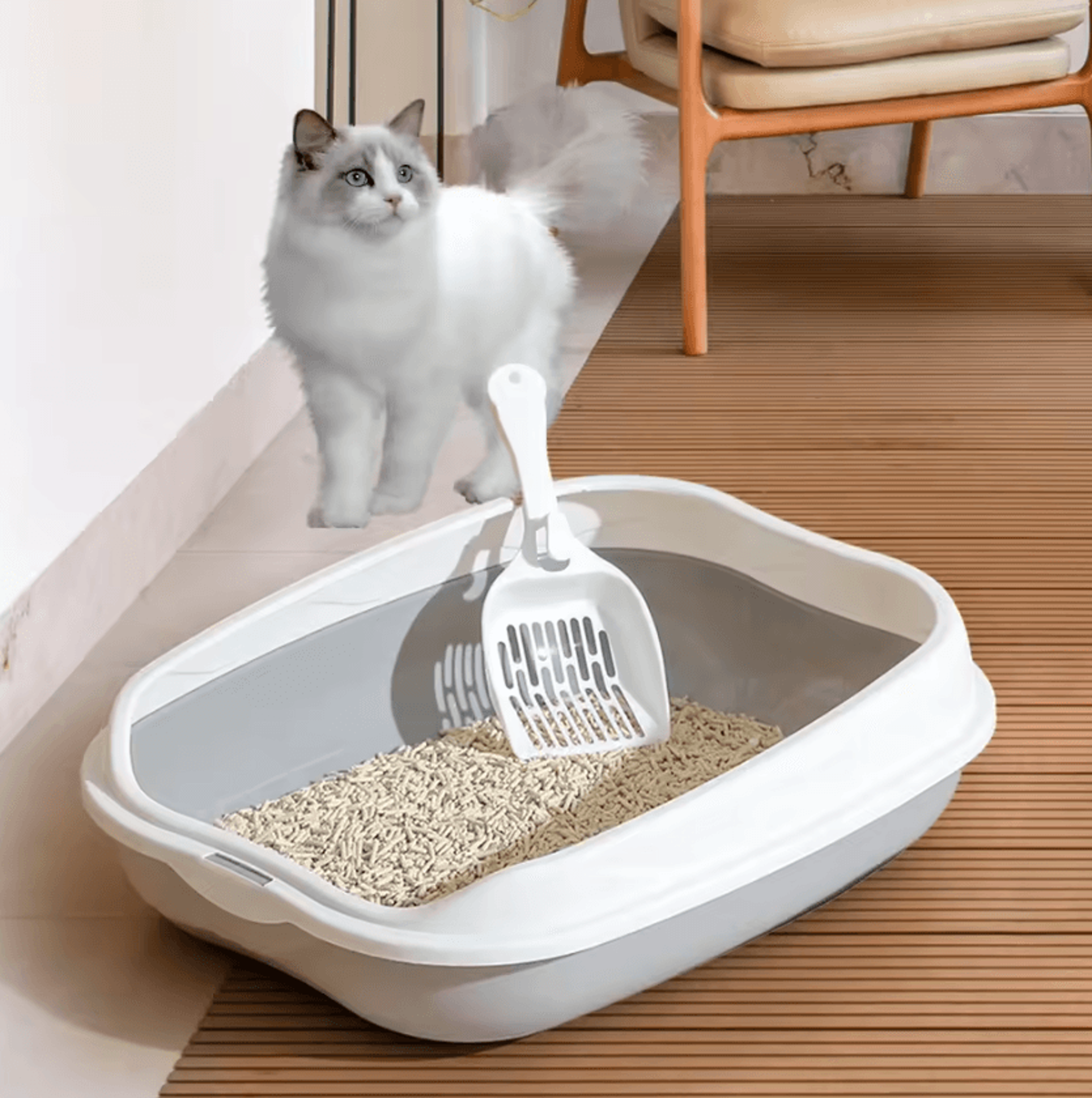 spacious semi-enclosed anti-splash cat litter box