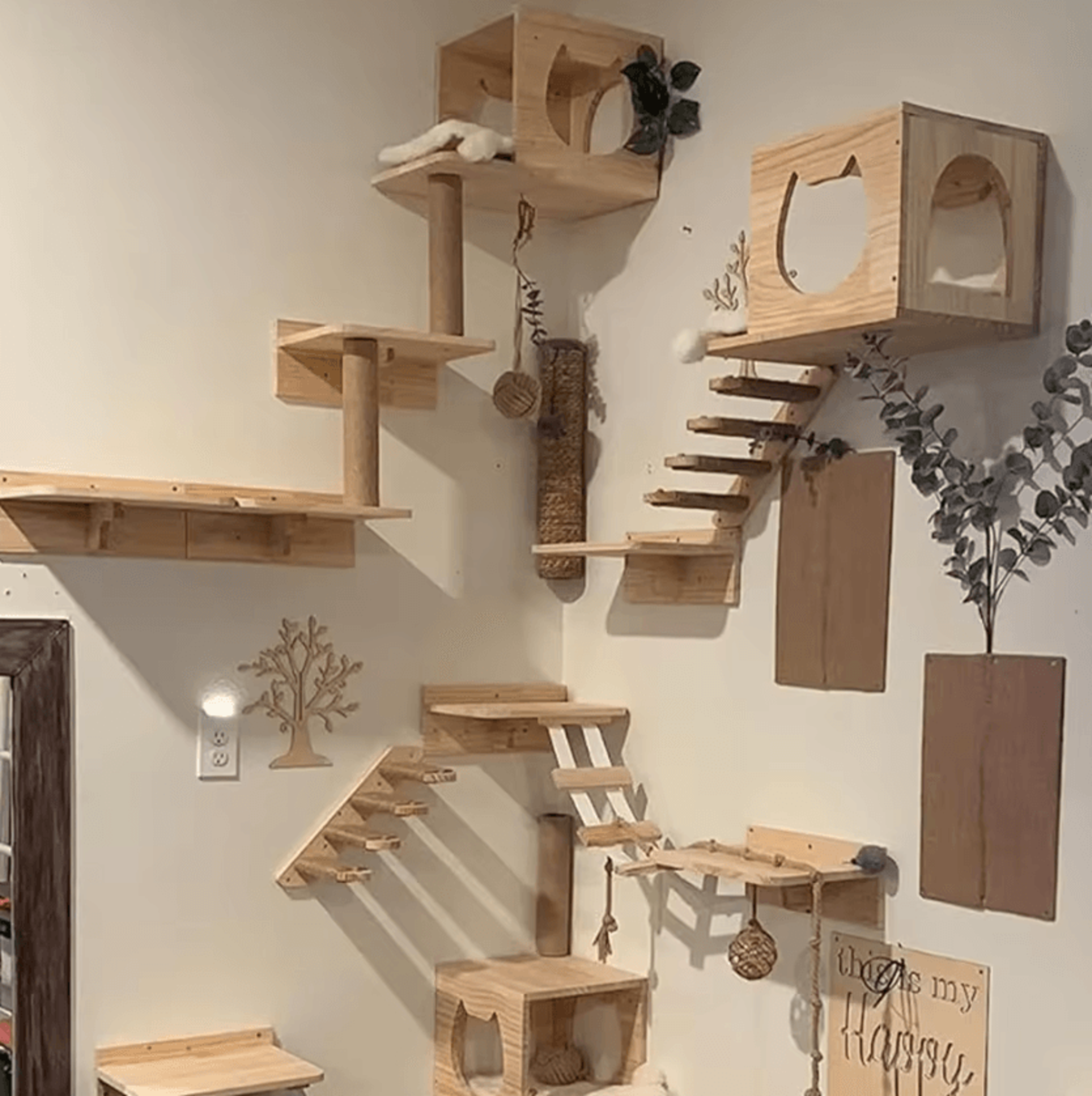 skypaws wall-mounted cat climbing & hammock set