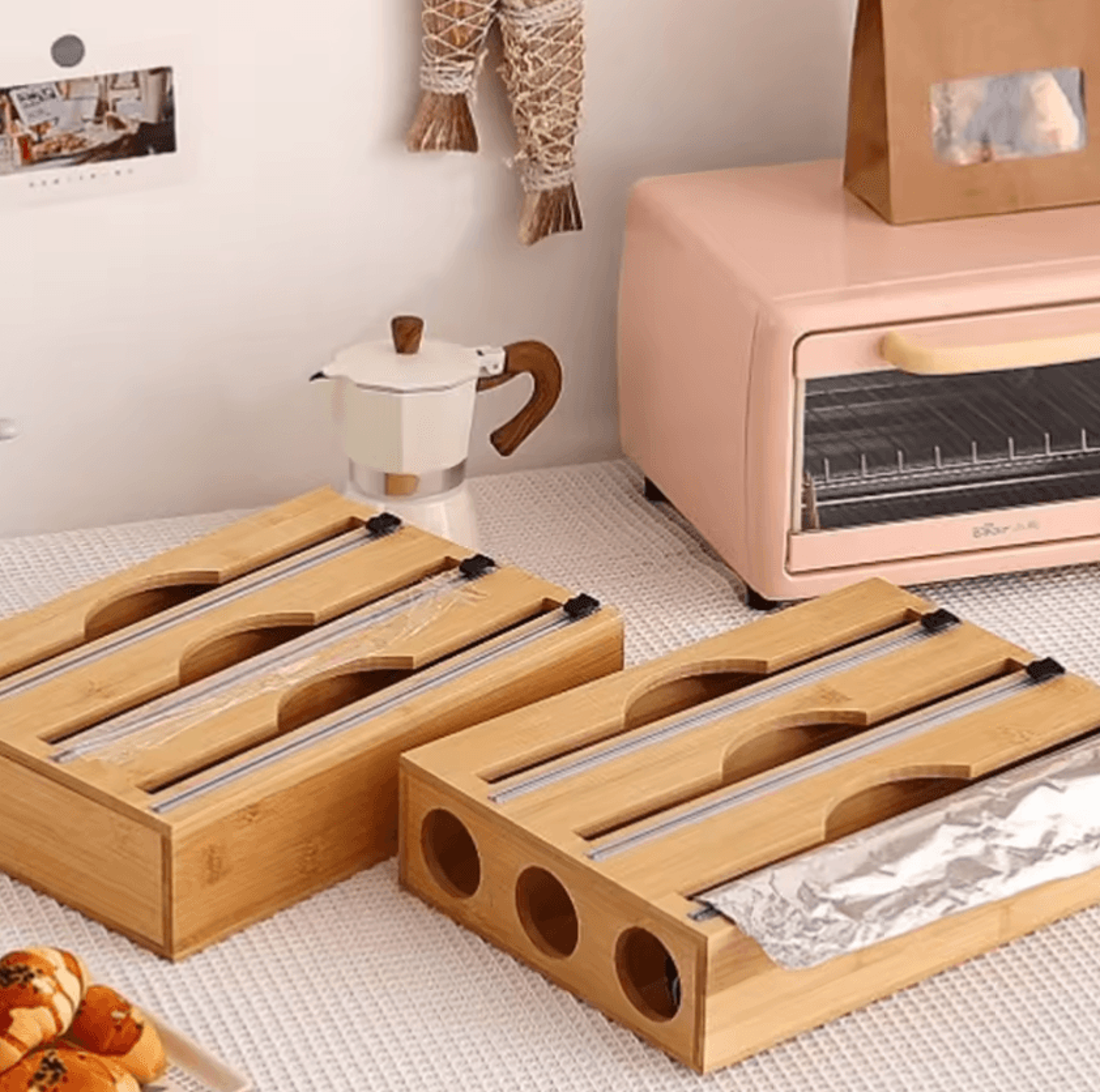bamboocut kitchen wrap dispenser with foil & cling film cutter
