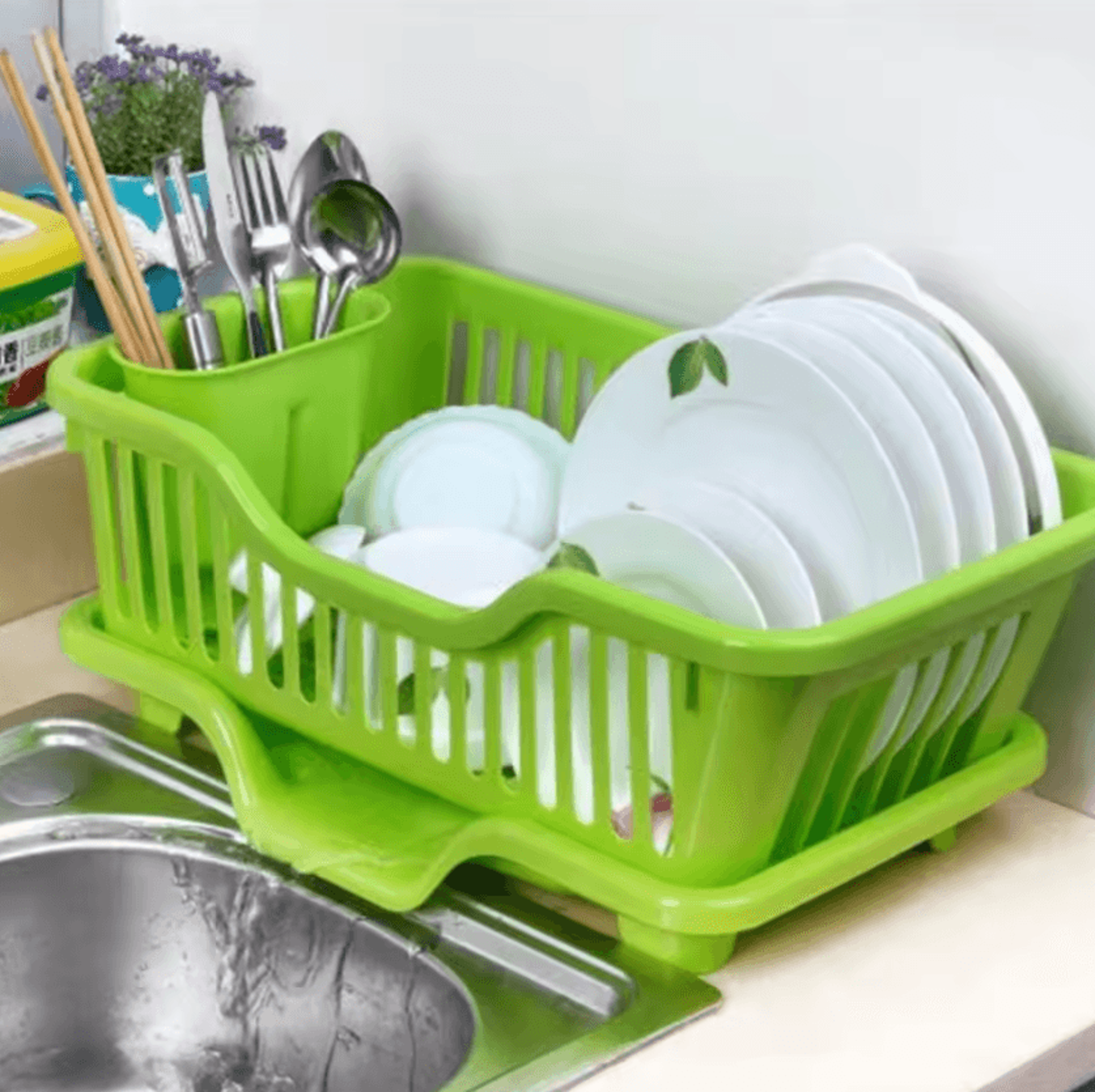 dryflow dish drying rack & kitchen utensil organizer