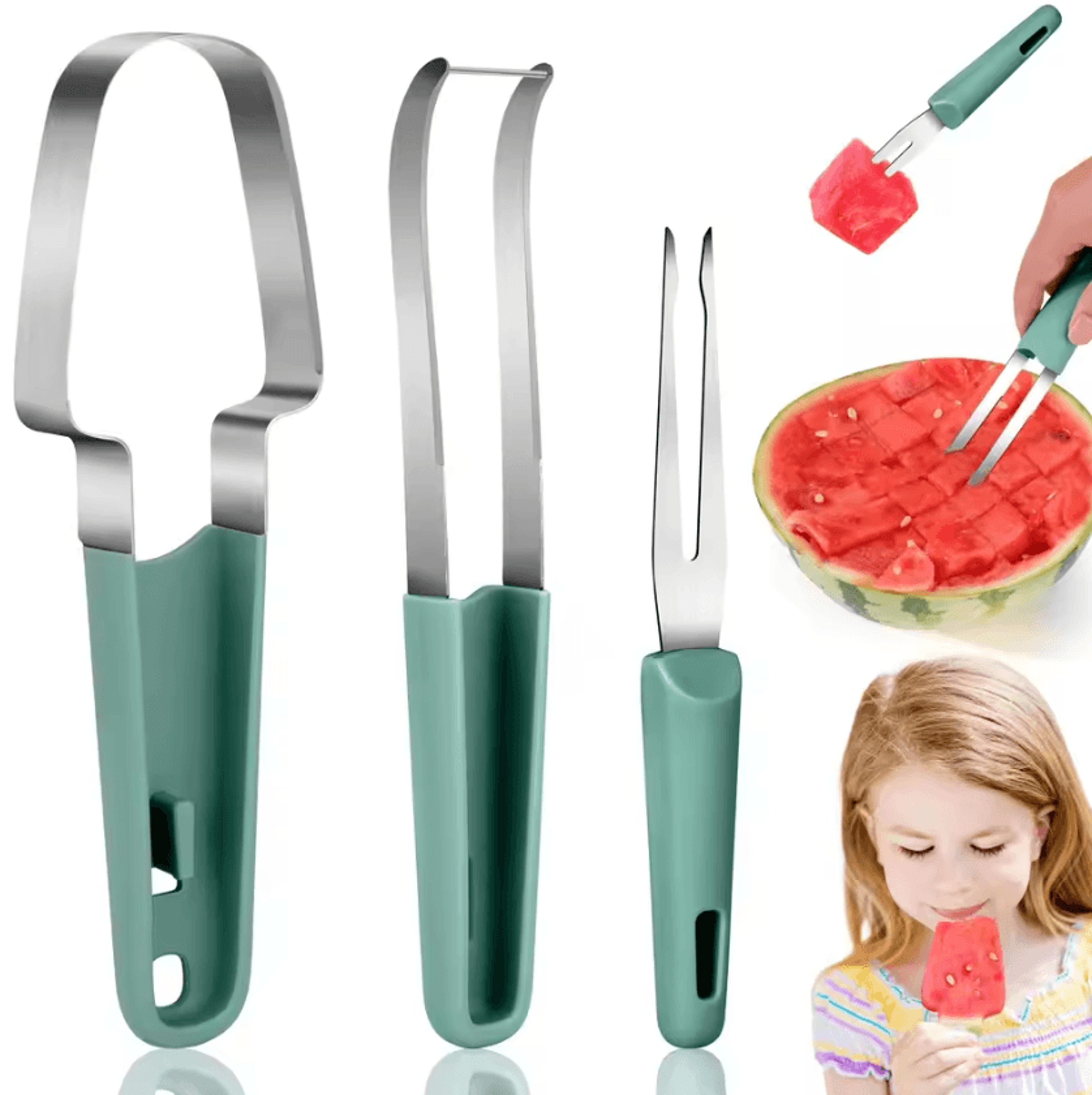 sliceserve 3-in-1 watermelon cutter fork & fruit slicer tool