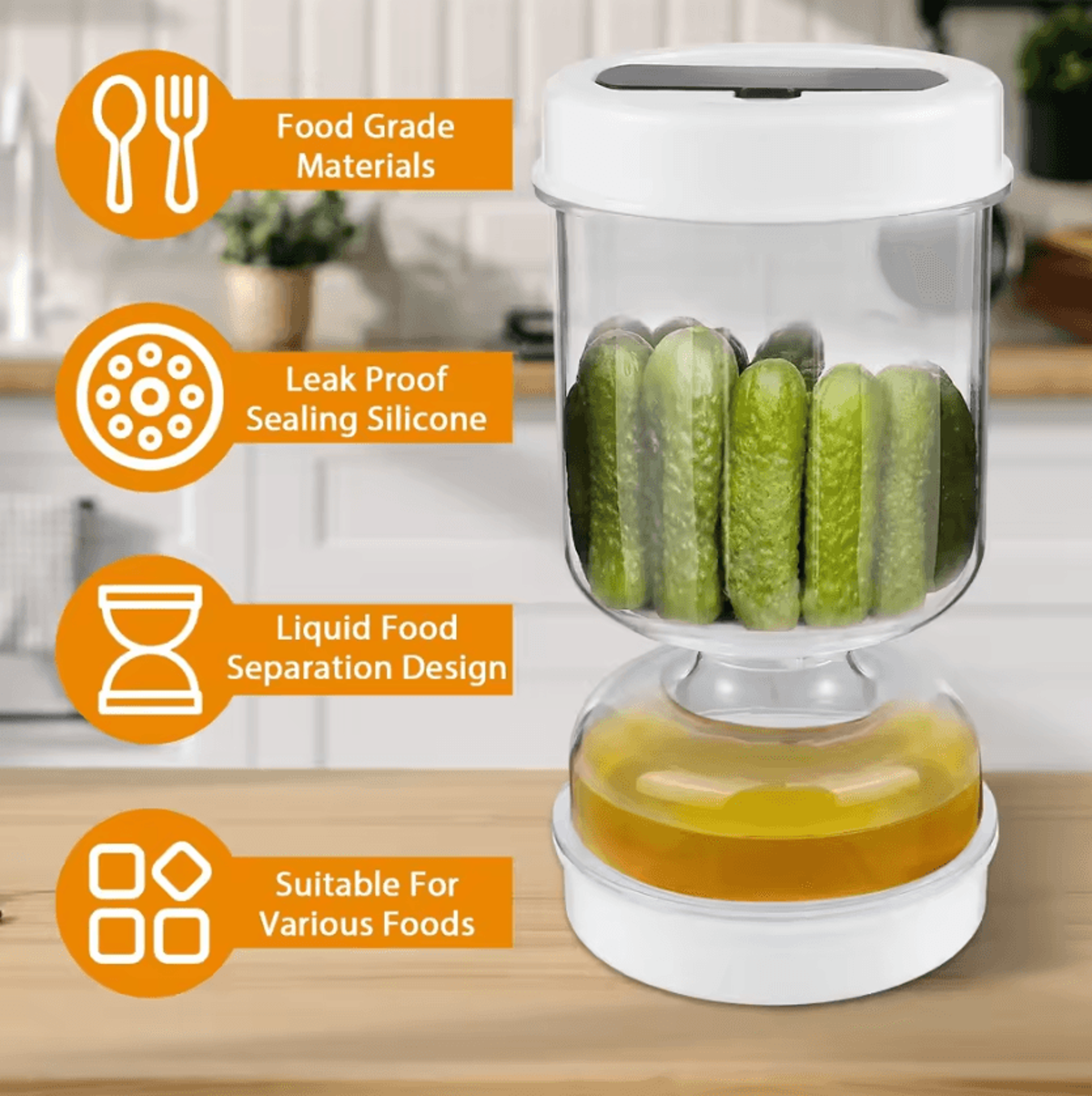 flipfresh pickle jar with fork & wet dry separation container