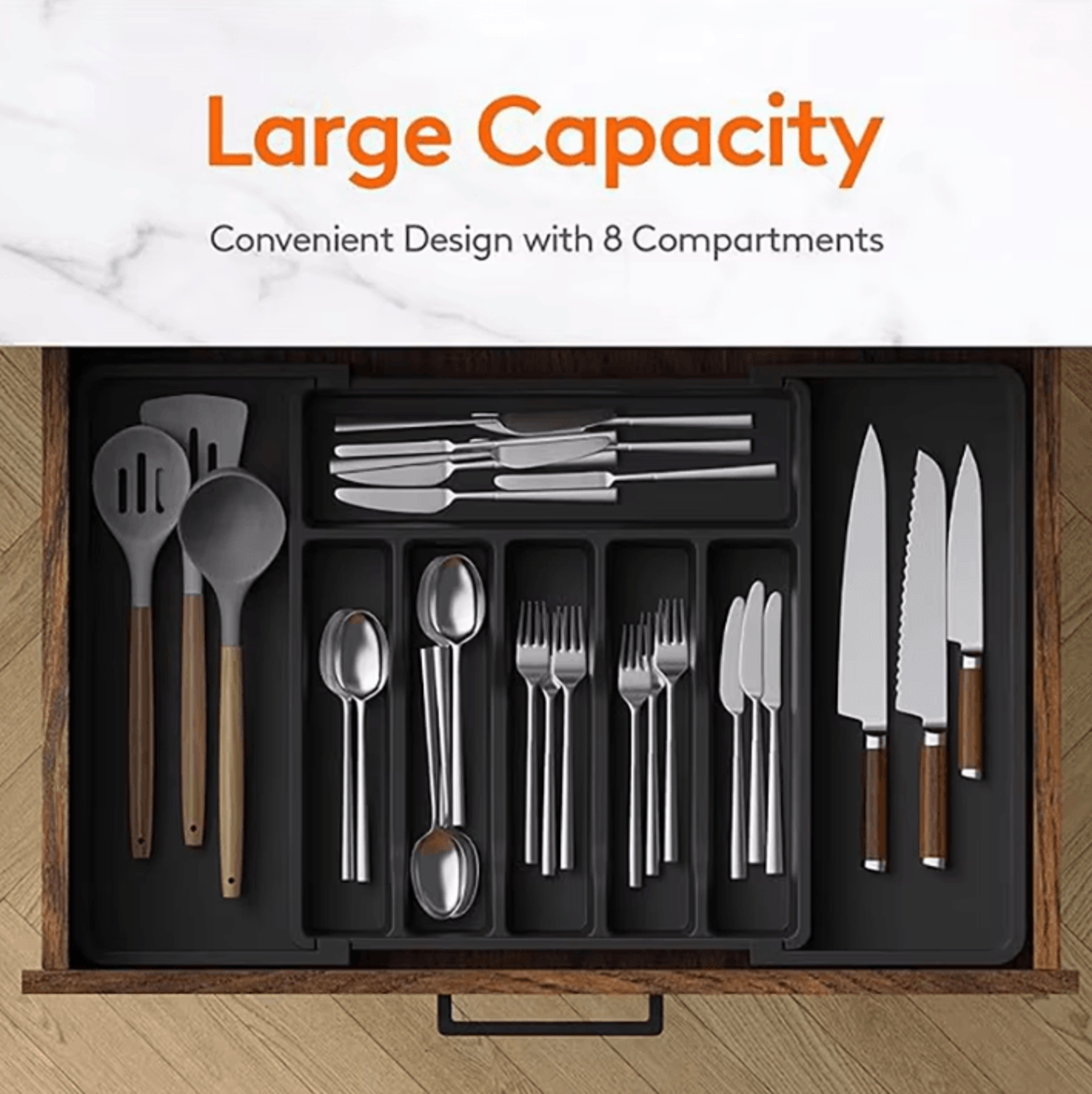 flexsort expandable cutlery drawer organizer & adjustable utensil storage tray