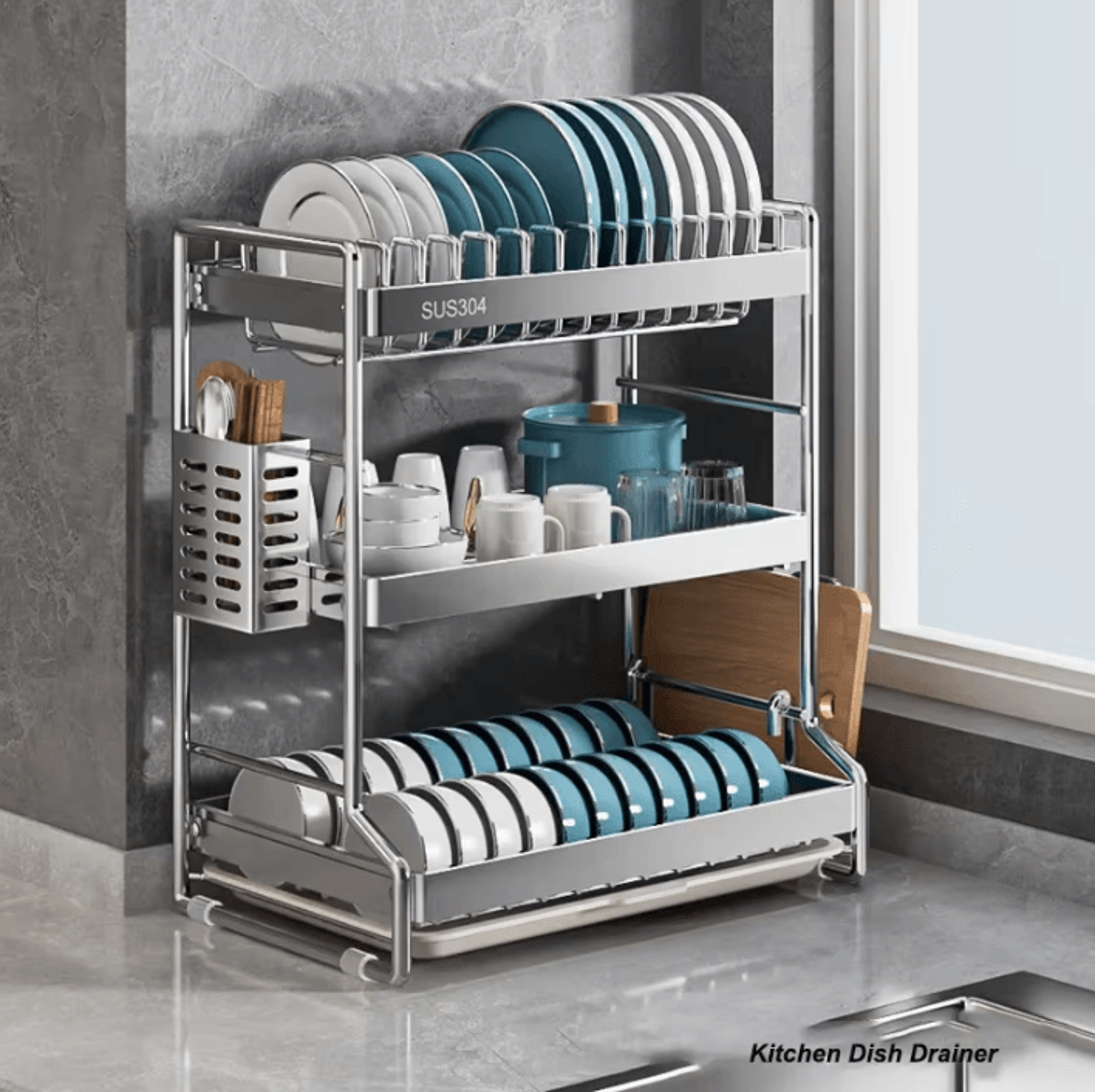 dryelite stainless steel dish drying rack & kitchen drain board organizer