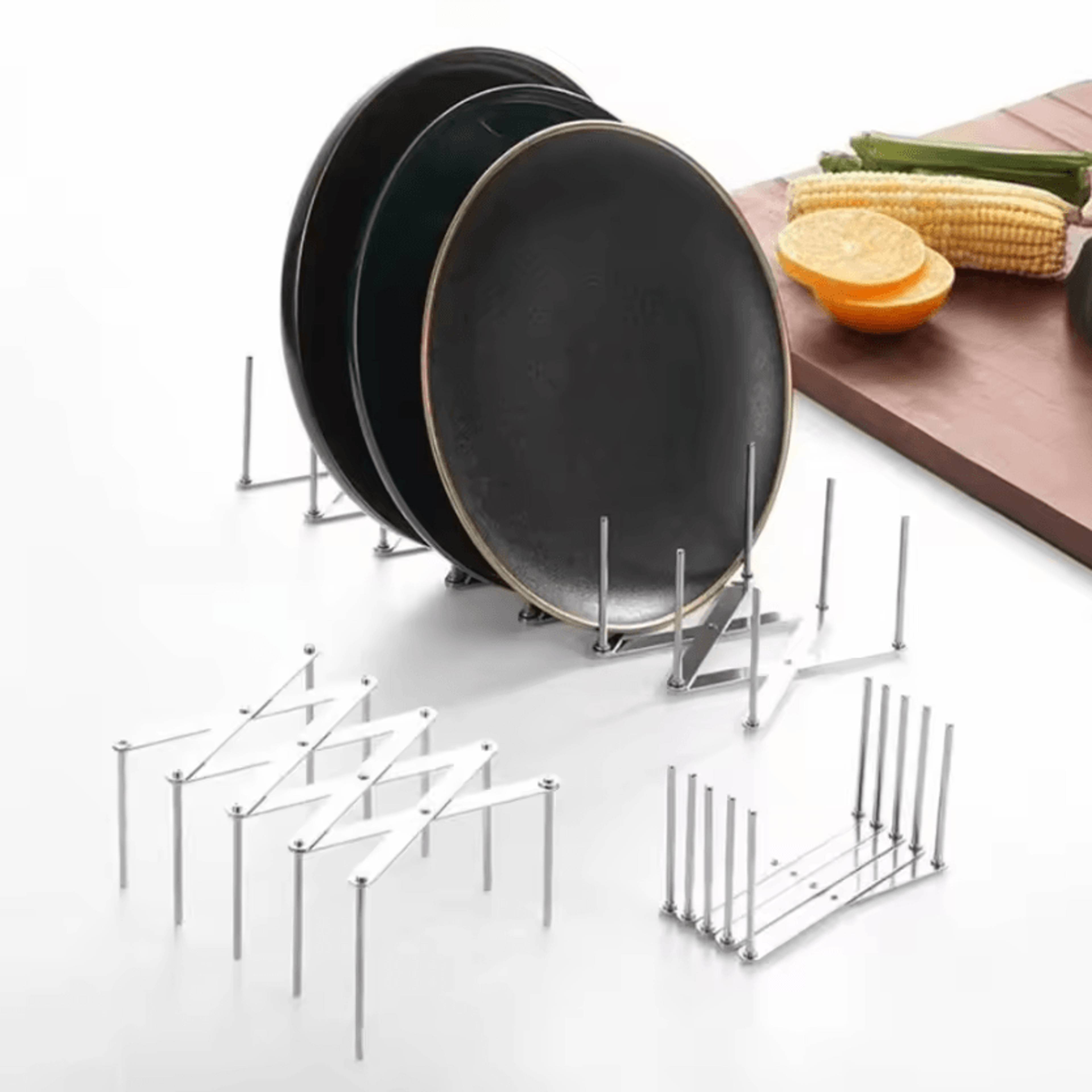 flexrack retractable pot lid organizer & stainless steel dish storage rack