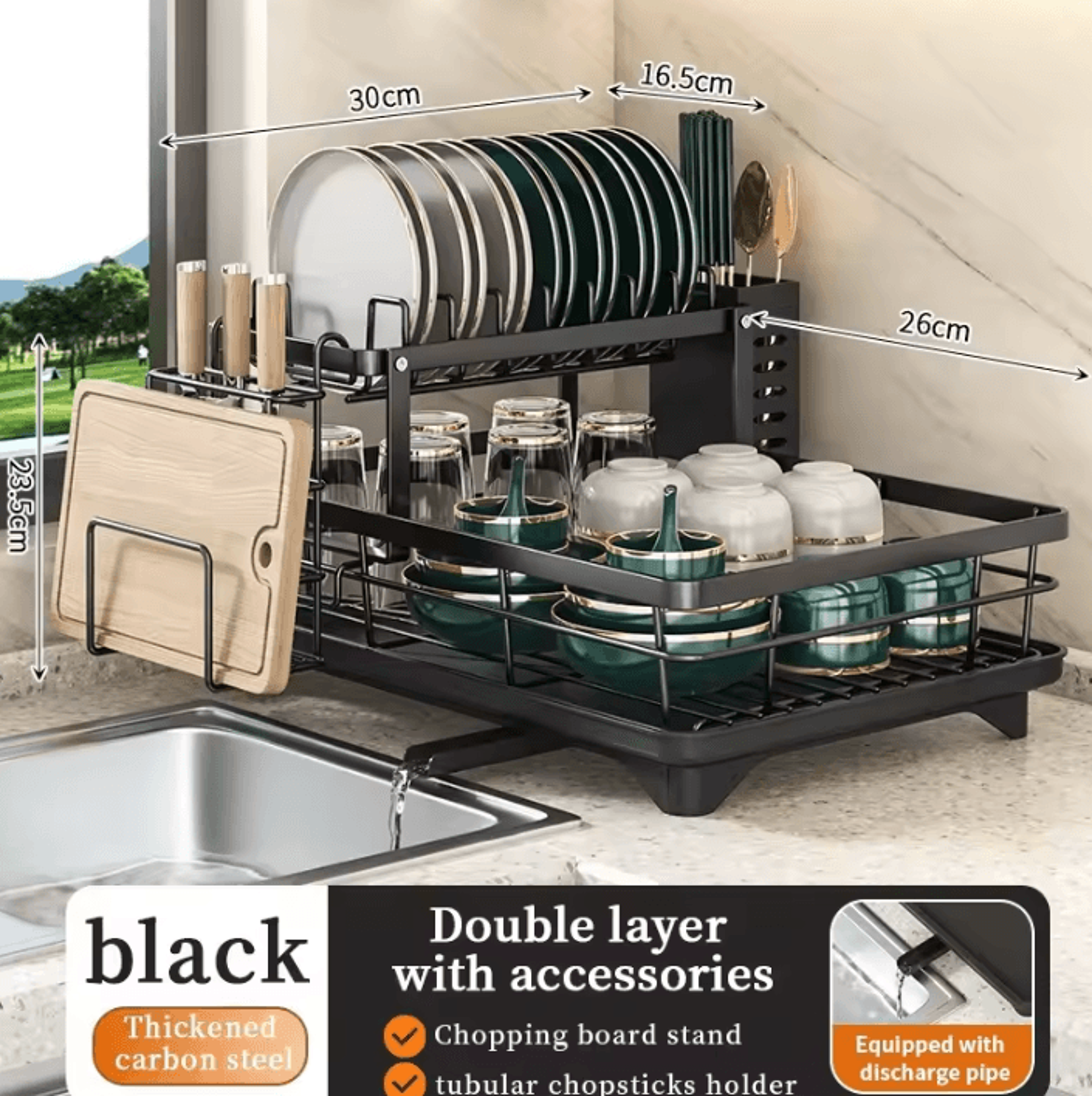 adjustadry stainless steel dish drying rack & cutting board organizer