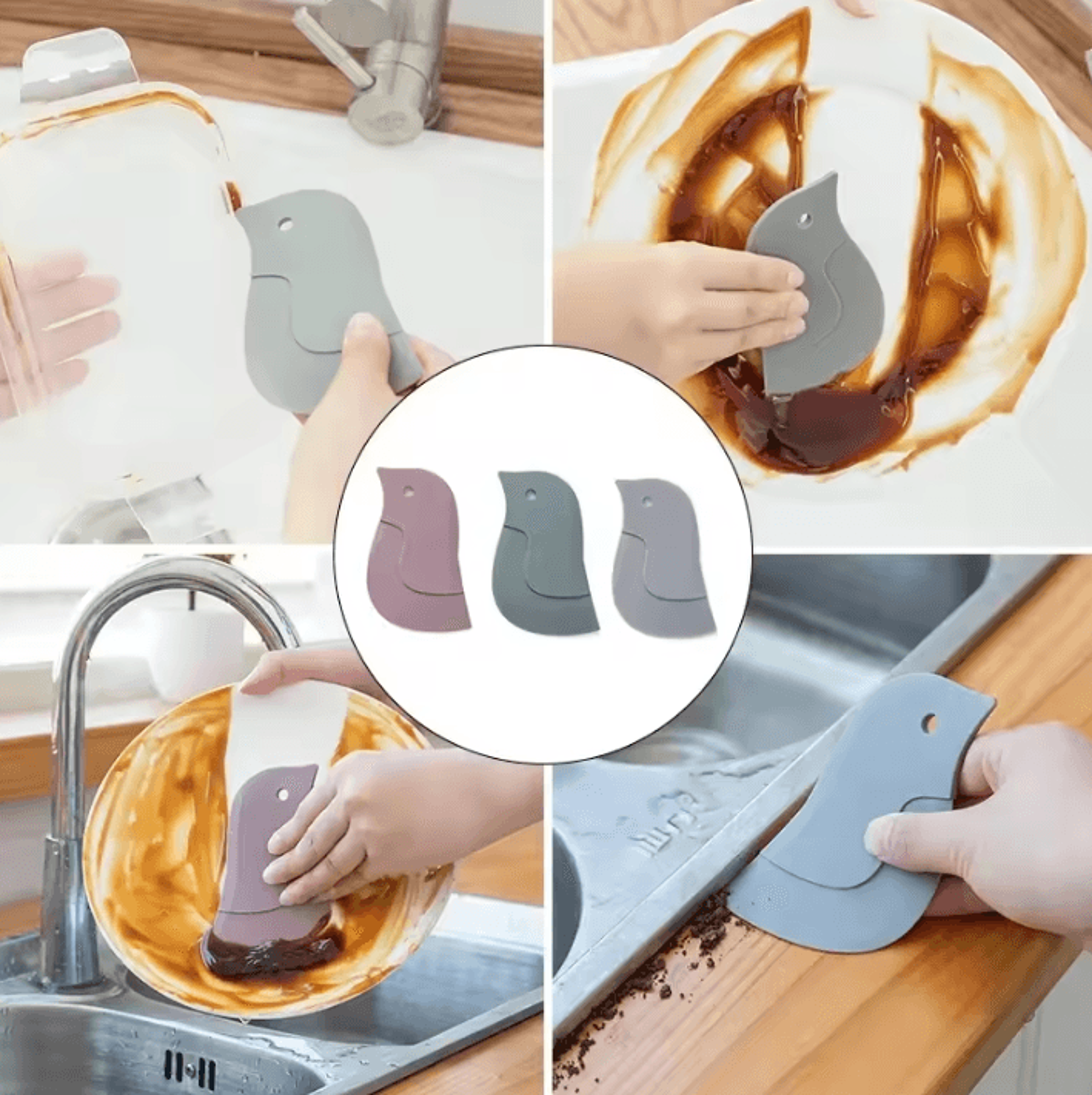 scrubease silicone kitchen scraper & non-scratch cleaning tool
