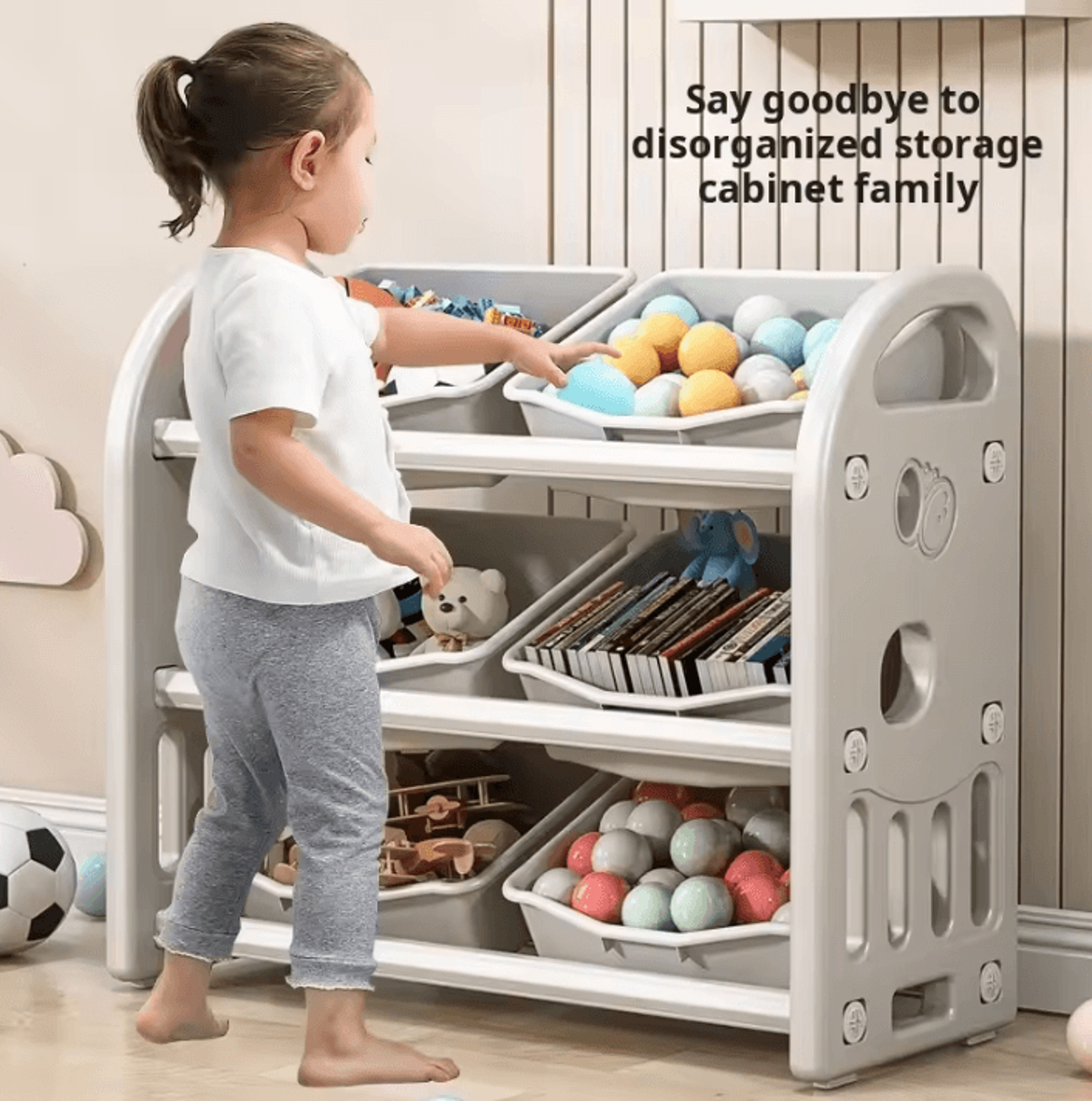 sortnest large capacity toy storage cabinet & multi-compartment organizer box
