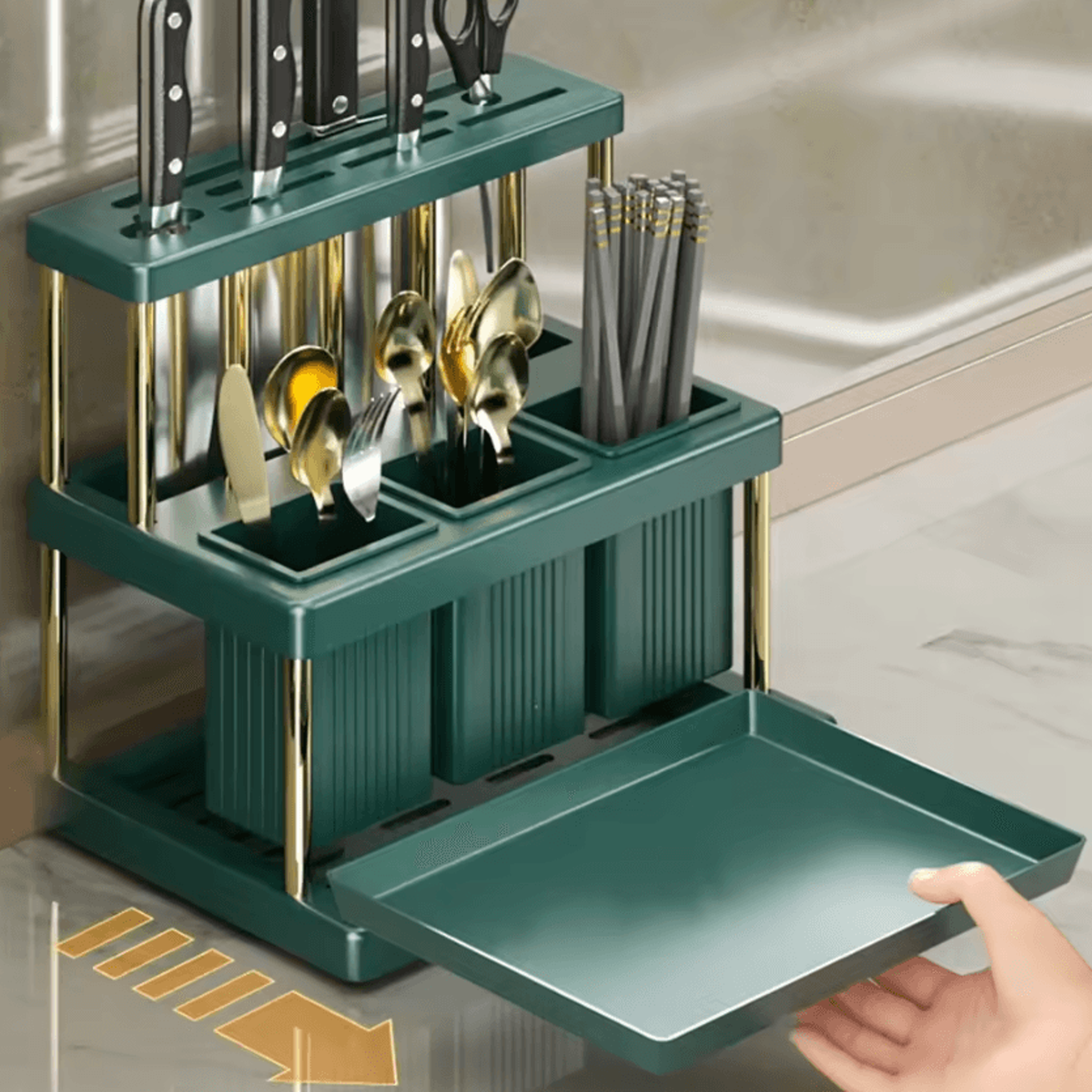 safedry knife holder & cutlery organizer rack with drainage system