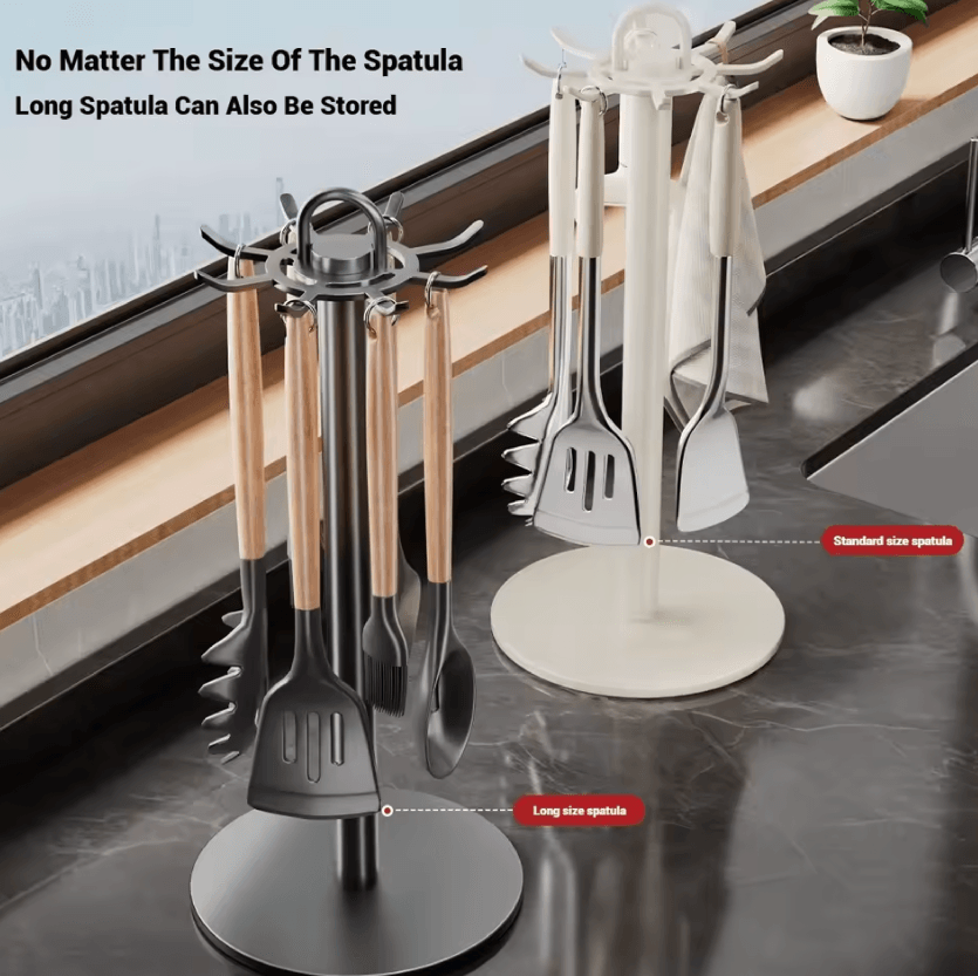 spinhook rotating utensil holder rack & 8-hook kitchen organizer