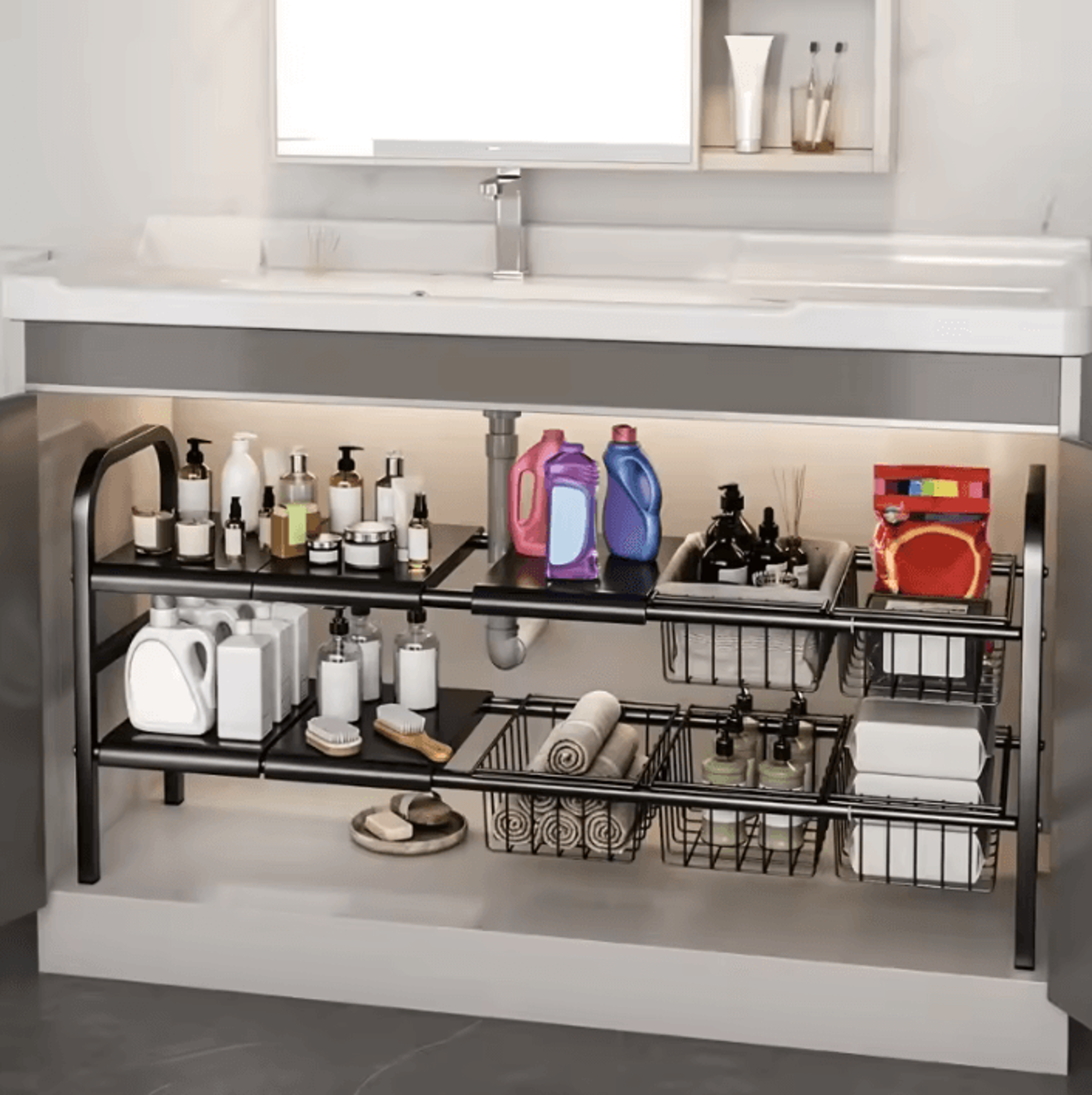 flexispace expandable under sink storage organizer