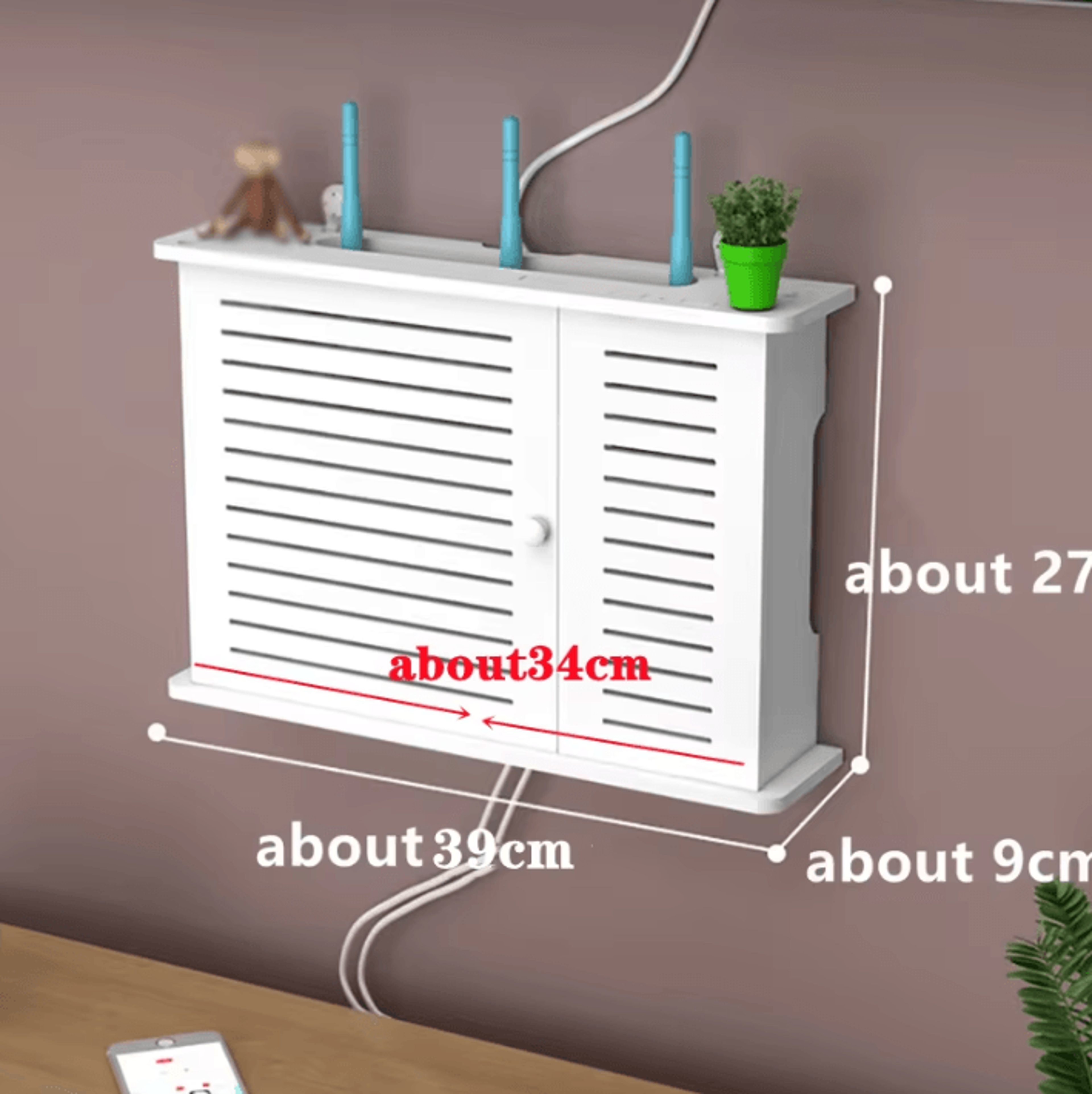 hideaway wifi router storage shelf & cable organizer