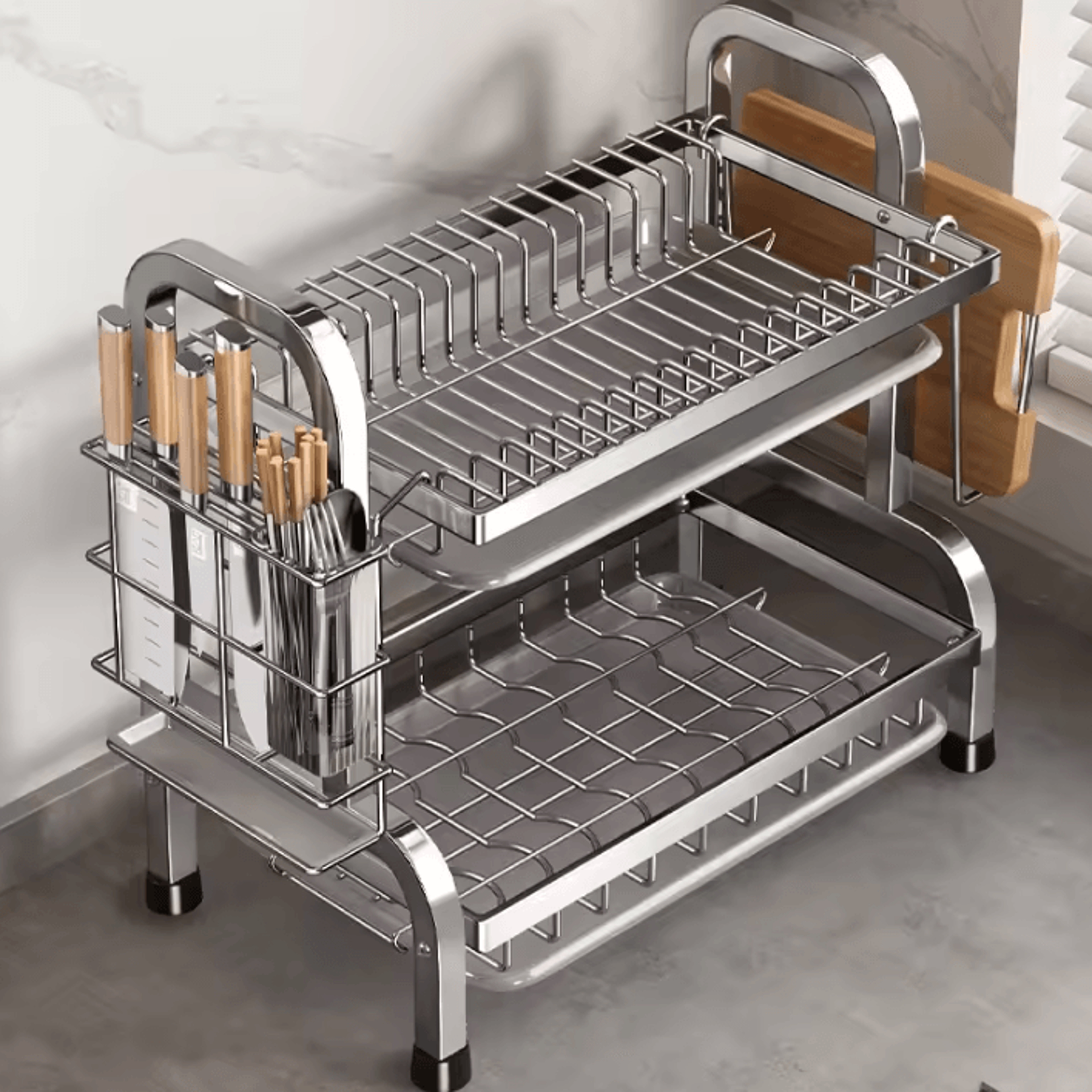 dryflow large dish drying rack with drainboard set