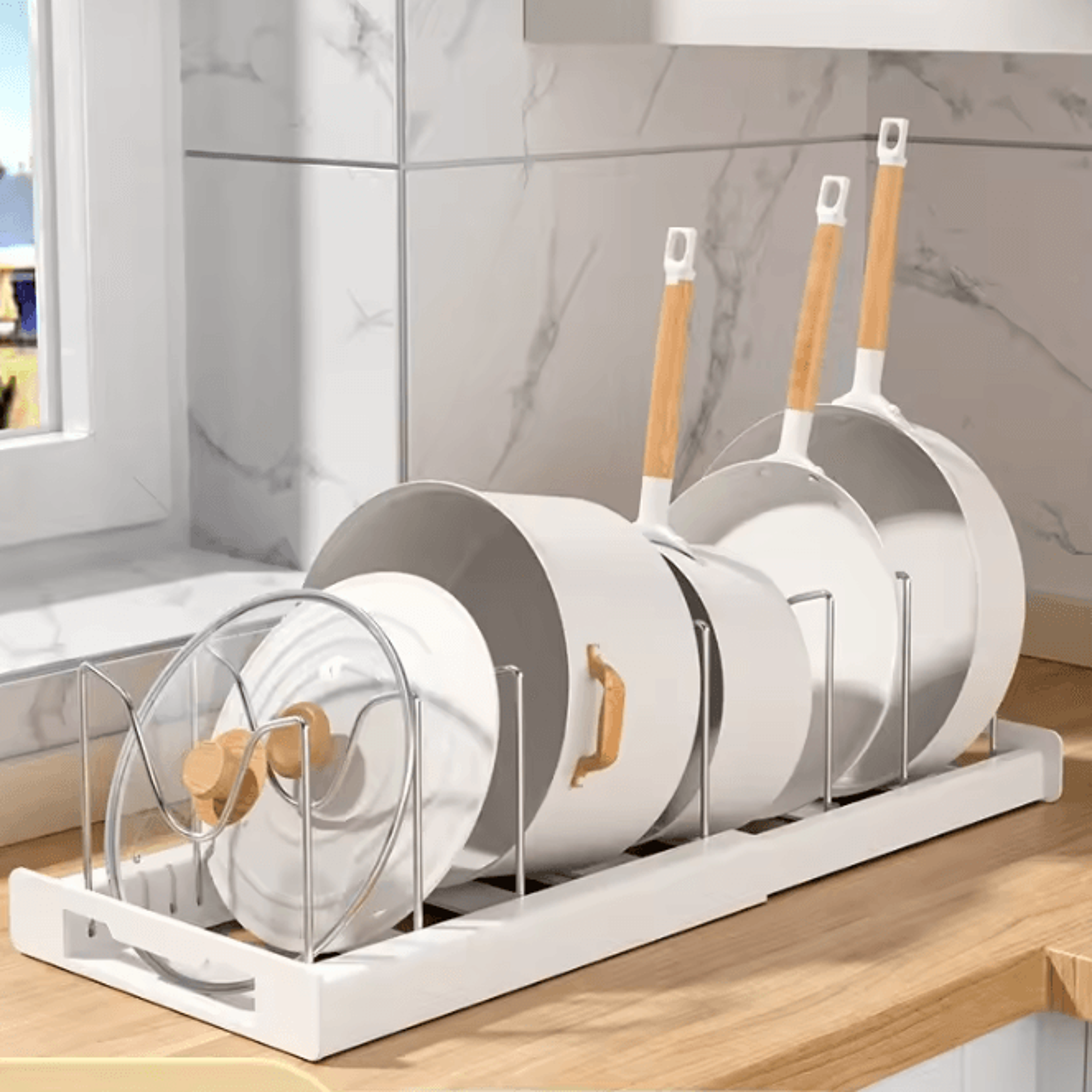 flexistack adjustable pan & lid organizer rack