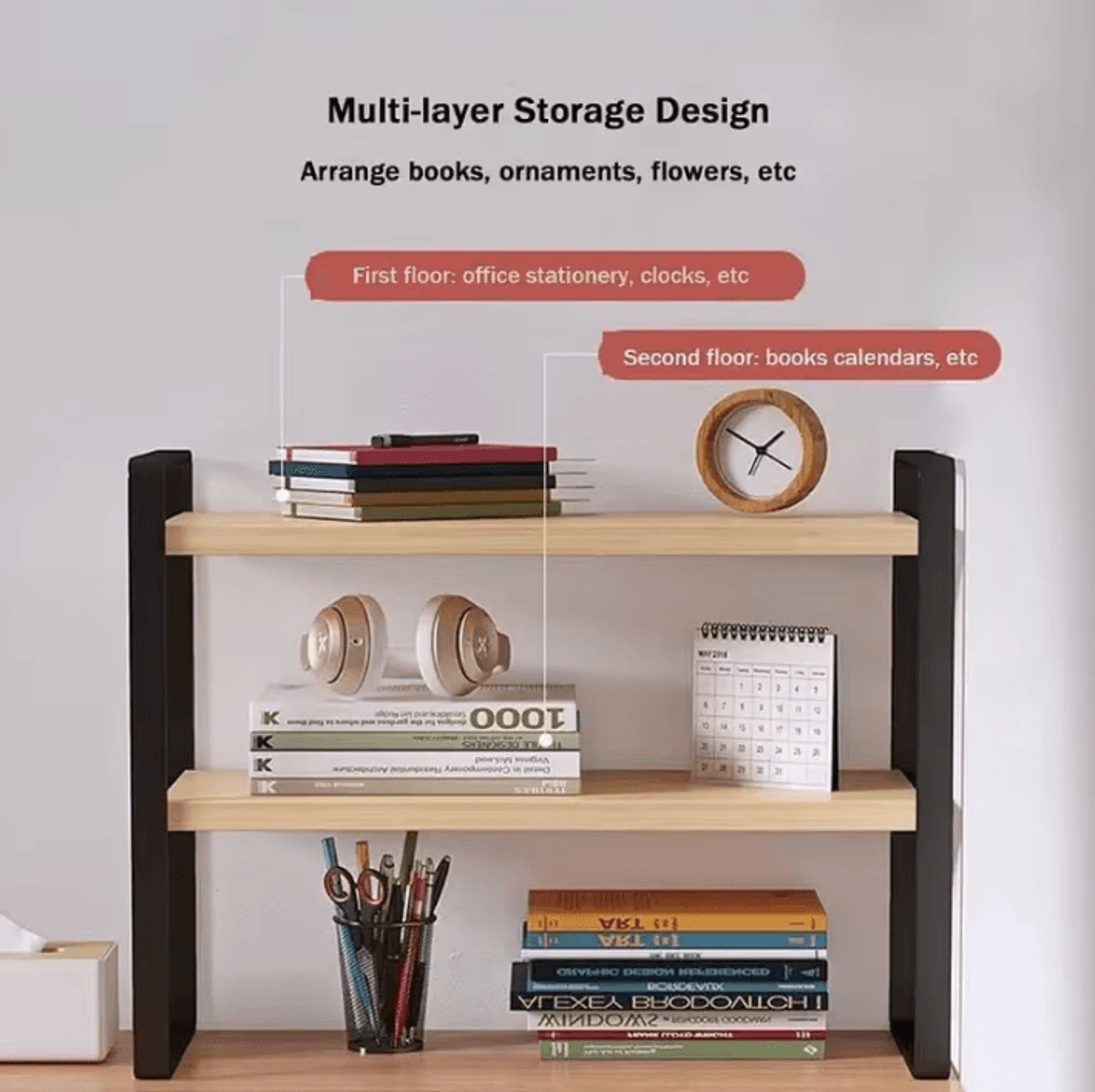 minimalist multi-tier iron desk organizer shelf for office & home workspace